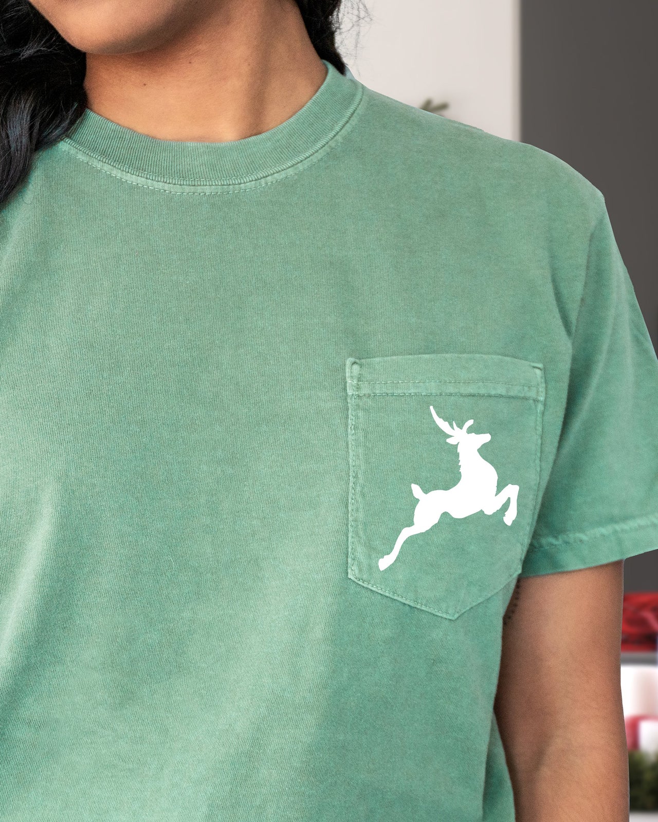 Classic Reindeer Pocket Christmas Snow Santa Sleigh Winter Xmas Seasonal Comfort Colors Tee