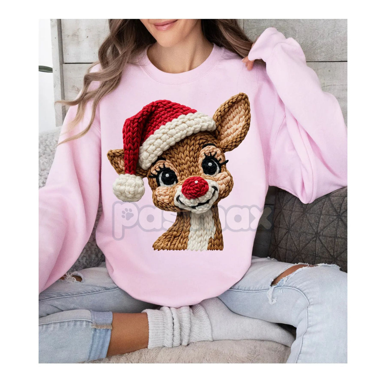Classic Red Nose Reindeer & Santa Hat Holiday Sweatshirt – Whimsical Christmas Crewneck