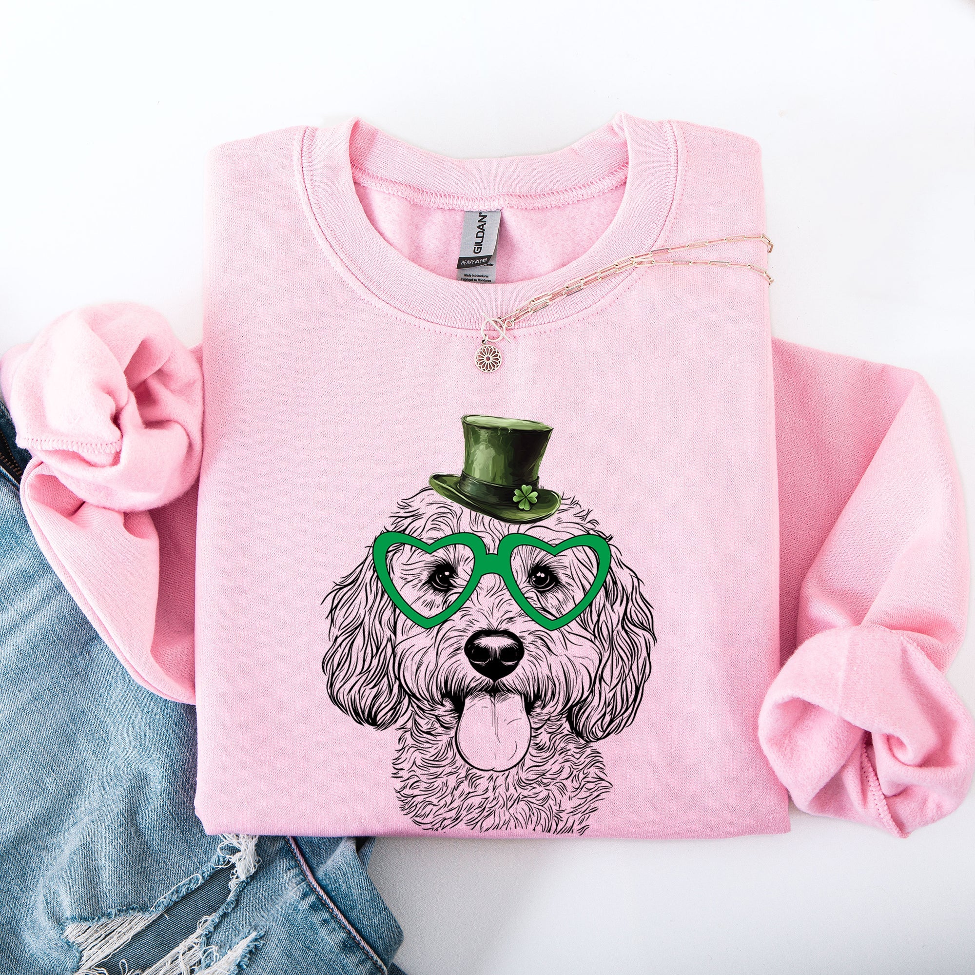 Cockapoo Irish St Patrick's Day Lucky Dog Celebration Cozy Family Favorite Sweatshirt