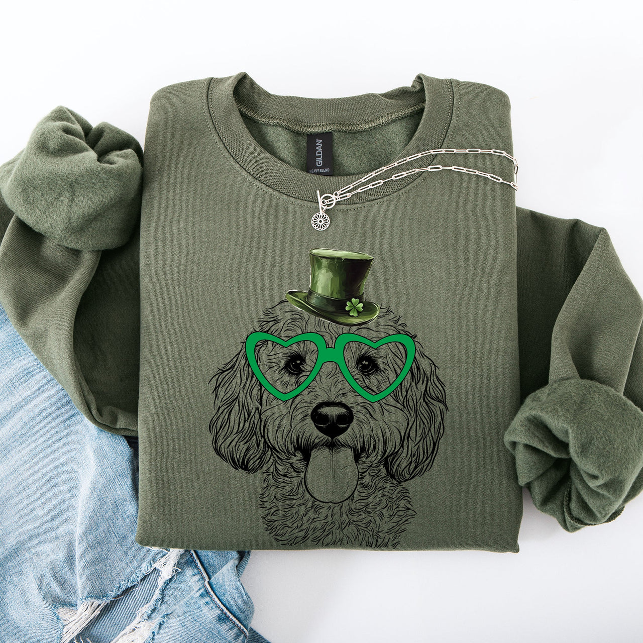 Cockapoo Irish St Patrick's Day Lucky Dog Celebration Cozy Family Favorite Sweatshirt