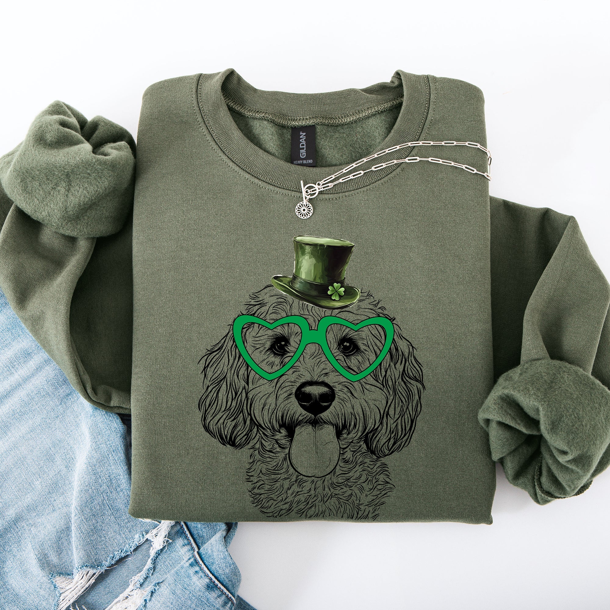 Cockapoo Irish St Patrick's Day Lucky Dog Celebration Cozy Family Favorite Sweatshirt