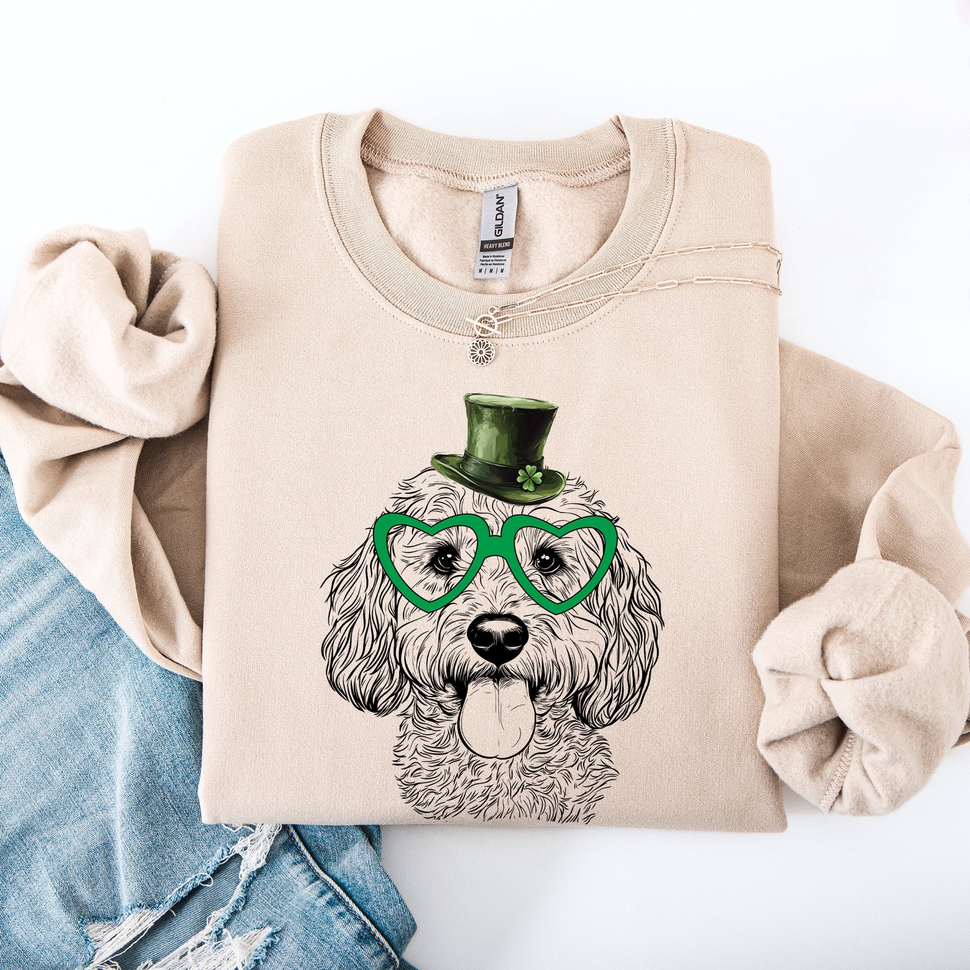 Cockapoo Irish St Patrick's Day Lucky Dog Celebration Cozy Family Favorite Sweatshirt