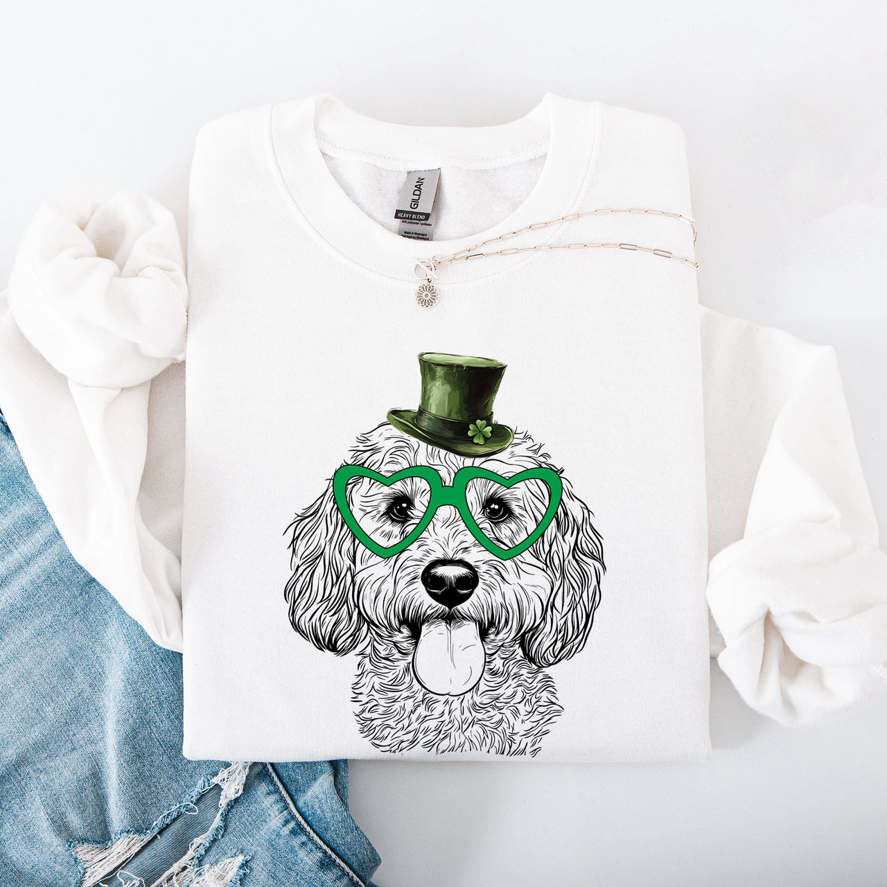 Cockapoo Irish St Patrick's Day Lucky Dog Celebration Cozy Family Favorite Sweatshirt