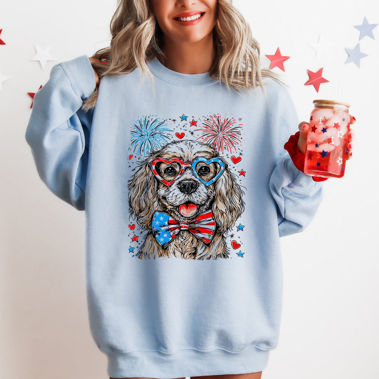 Cocker Spaniel Patriotic Dog USA Flag 4th Of July Pet Lover Design With USA Pride Sweatshirt