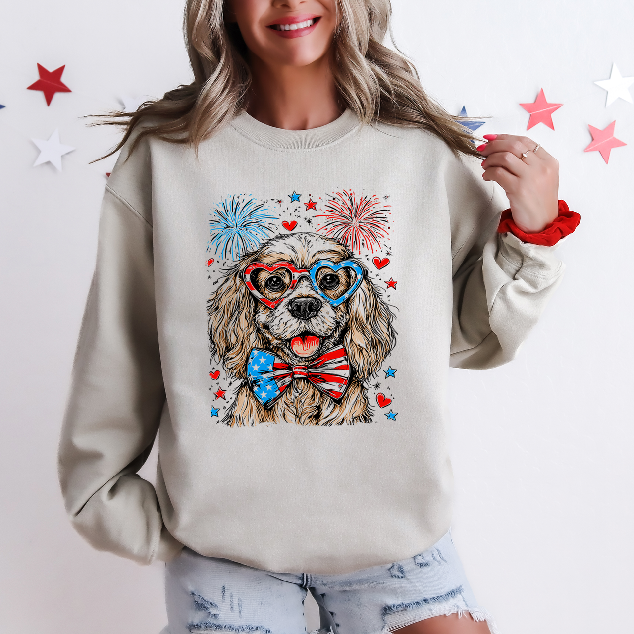 Cocker Spaniel Patriotic Dog USA Flag 4th Of July Pet Lover Design With USA Pride Sweatshirt
