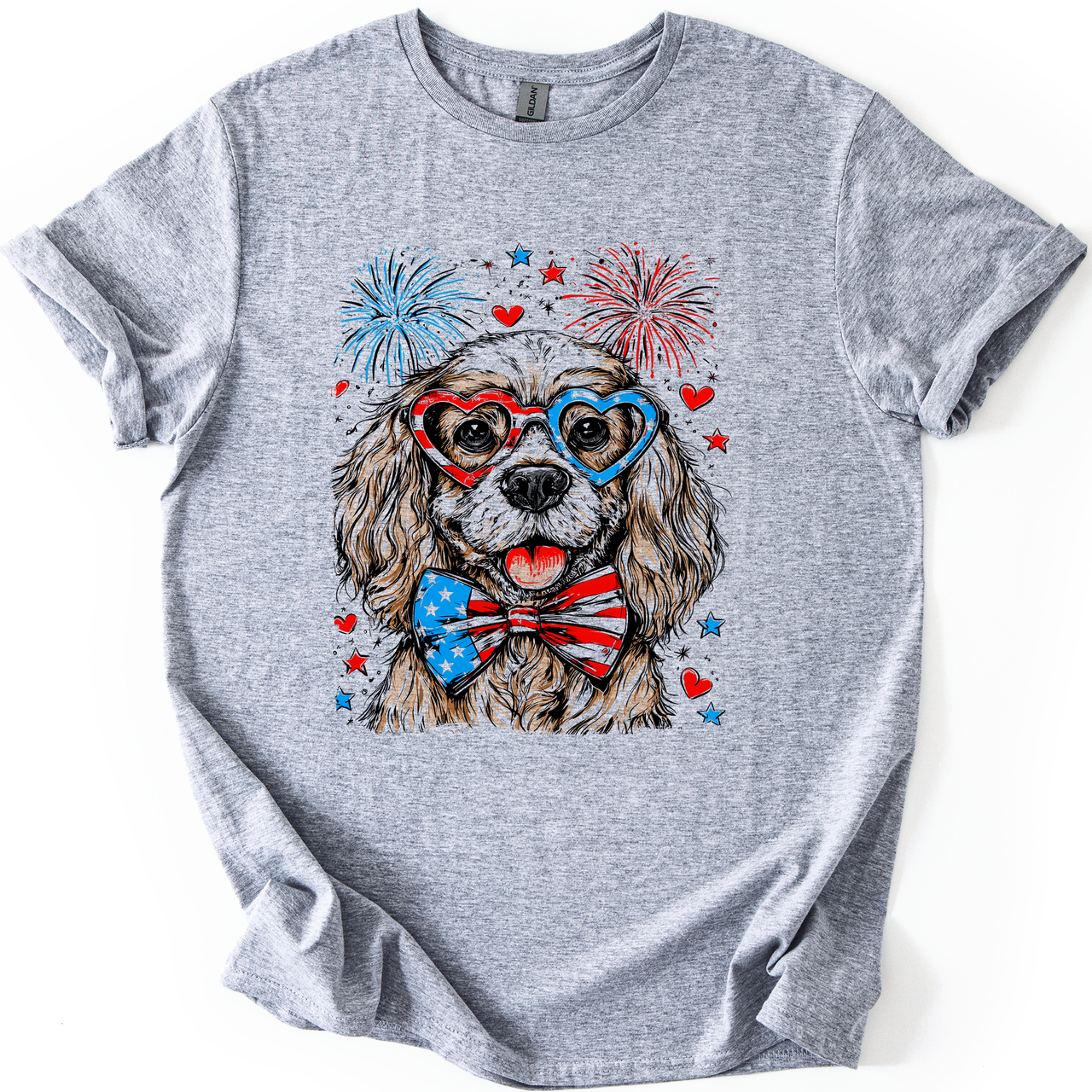 Cocker Spaniel Patriotic Dog USA Pride Fourth of July Edition All American Hero Graphic Tee