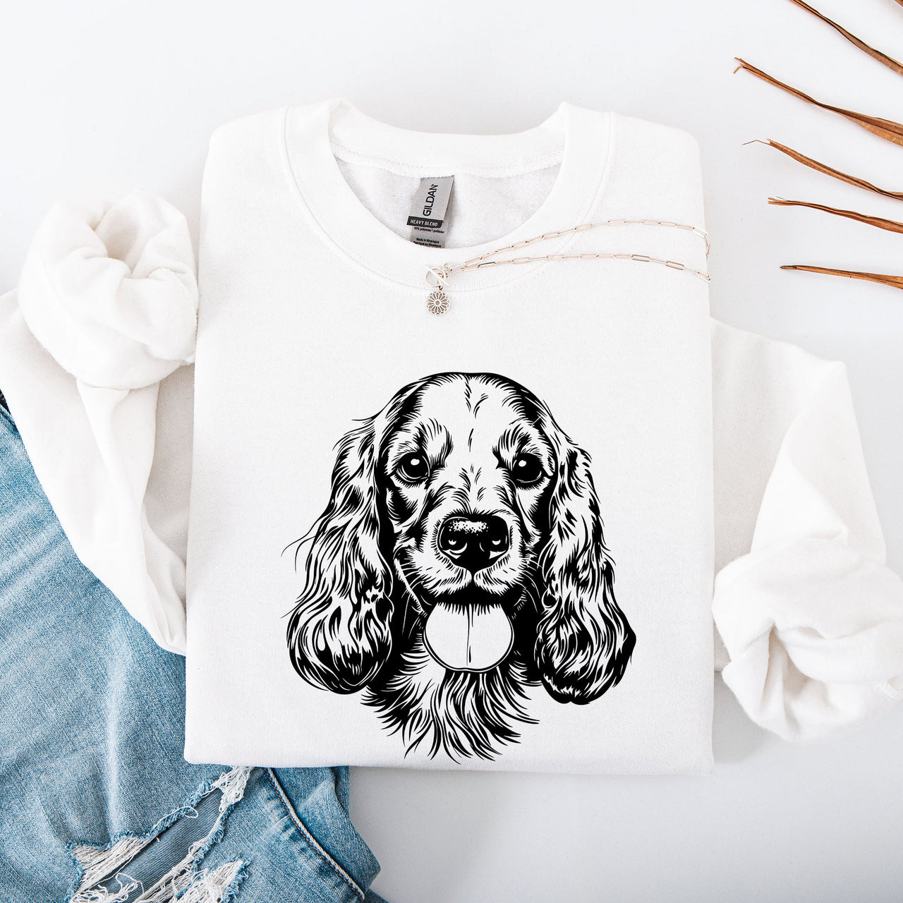 Charming Cocker Spaniel Portrait Silhouette For Dog Lovers Everywhere Graphic Sweatshirt