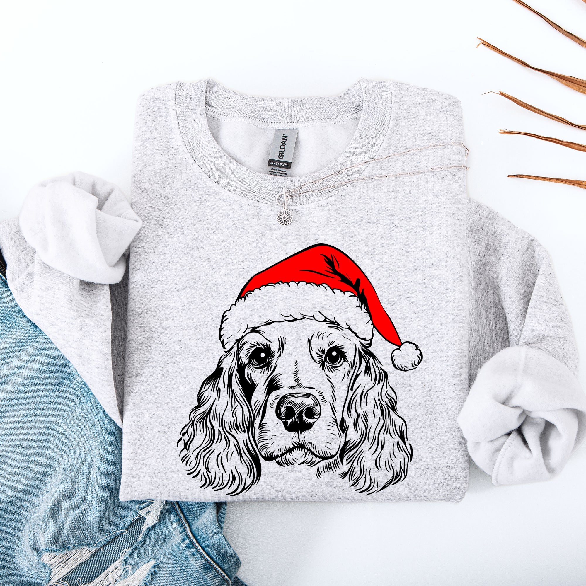 Cocker Spaniel Santa Christmas Dog Lover Pet Portrait Festive Holiday Scene Sweatshirt