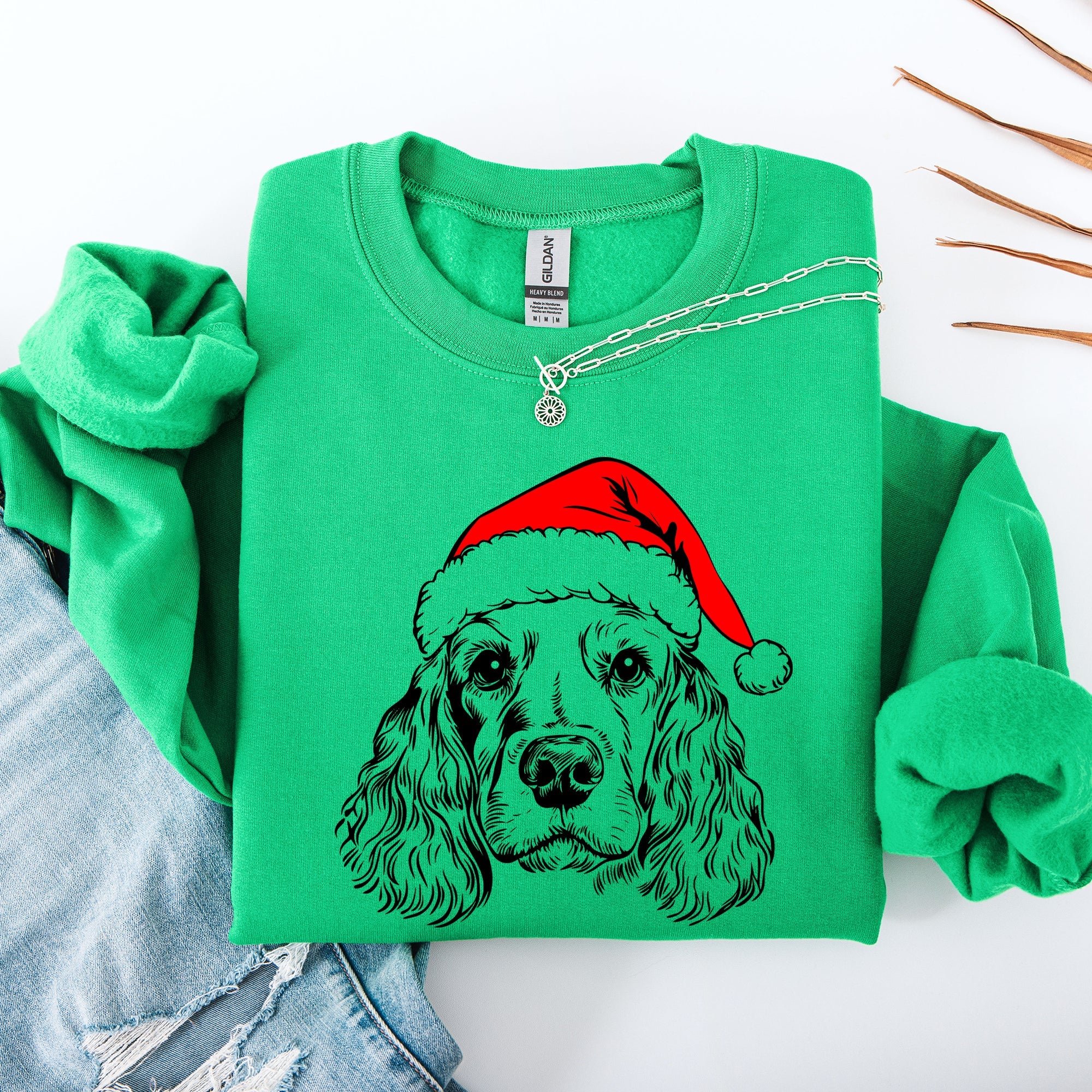 Cocker Spaniel Santa Christmas Dog Lover Pet Portrait Festive Holiday Scene Sweatshirt