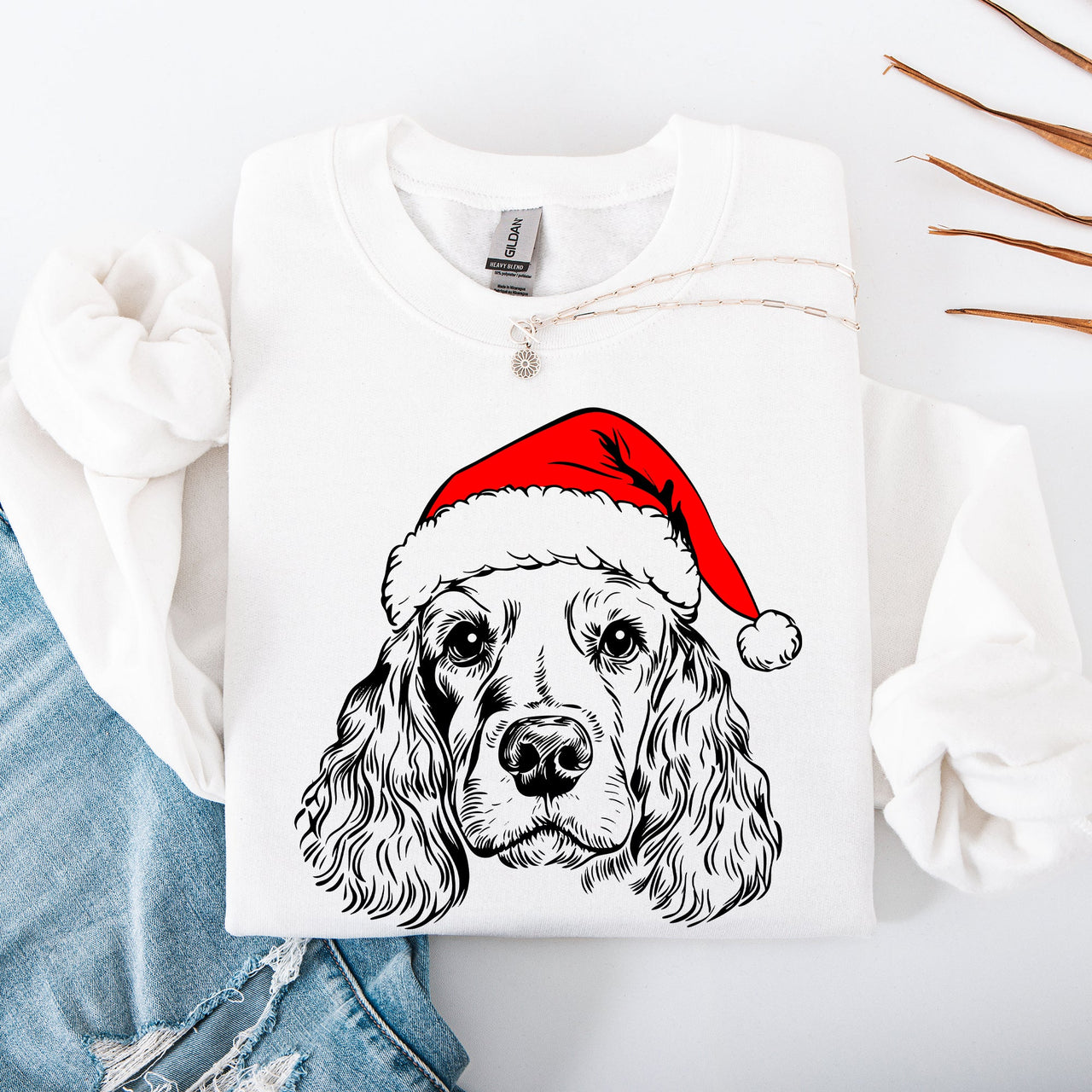 Cocker Spaniel Santa Christmas Dog Lover Pet Portrait Festive Holiday Scene Sweatshirt