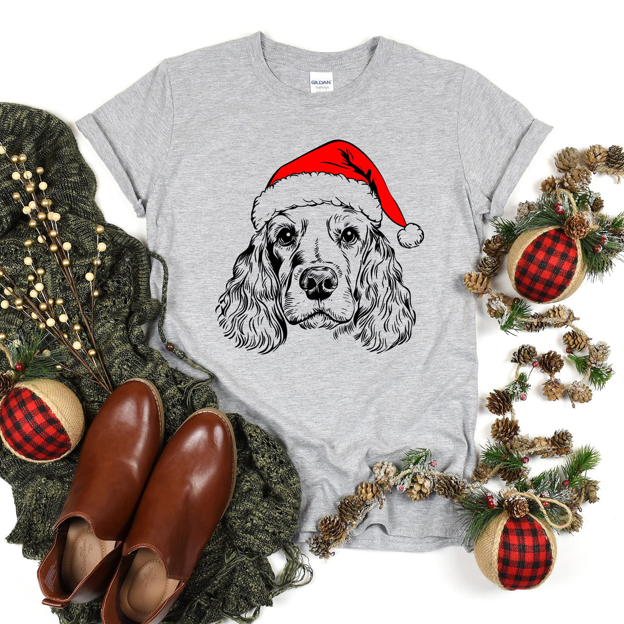 Cocker Spaniel Santa Christmas Paws Dog Lover Festive Holiday Edition Premium Collectible Comfort Colors Tee