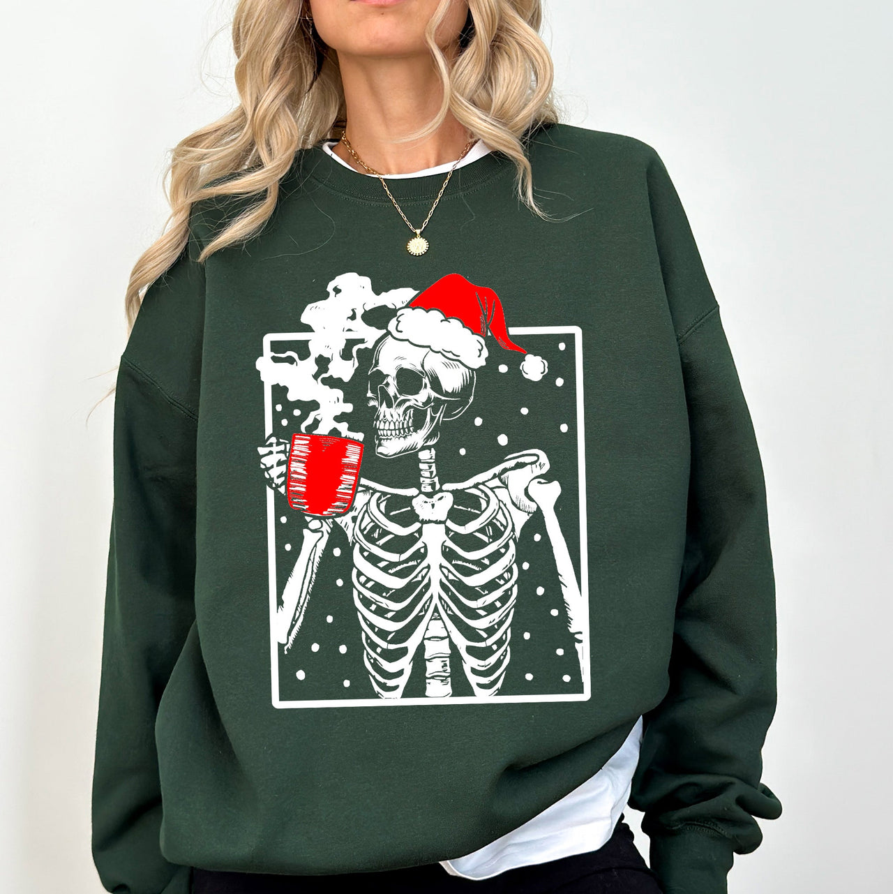 Coffee Lover Santa Skeleton Christmas Snow Winter Xmas Festive Latte Edition Sweatshirt