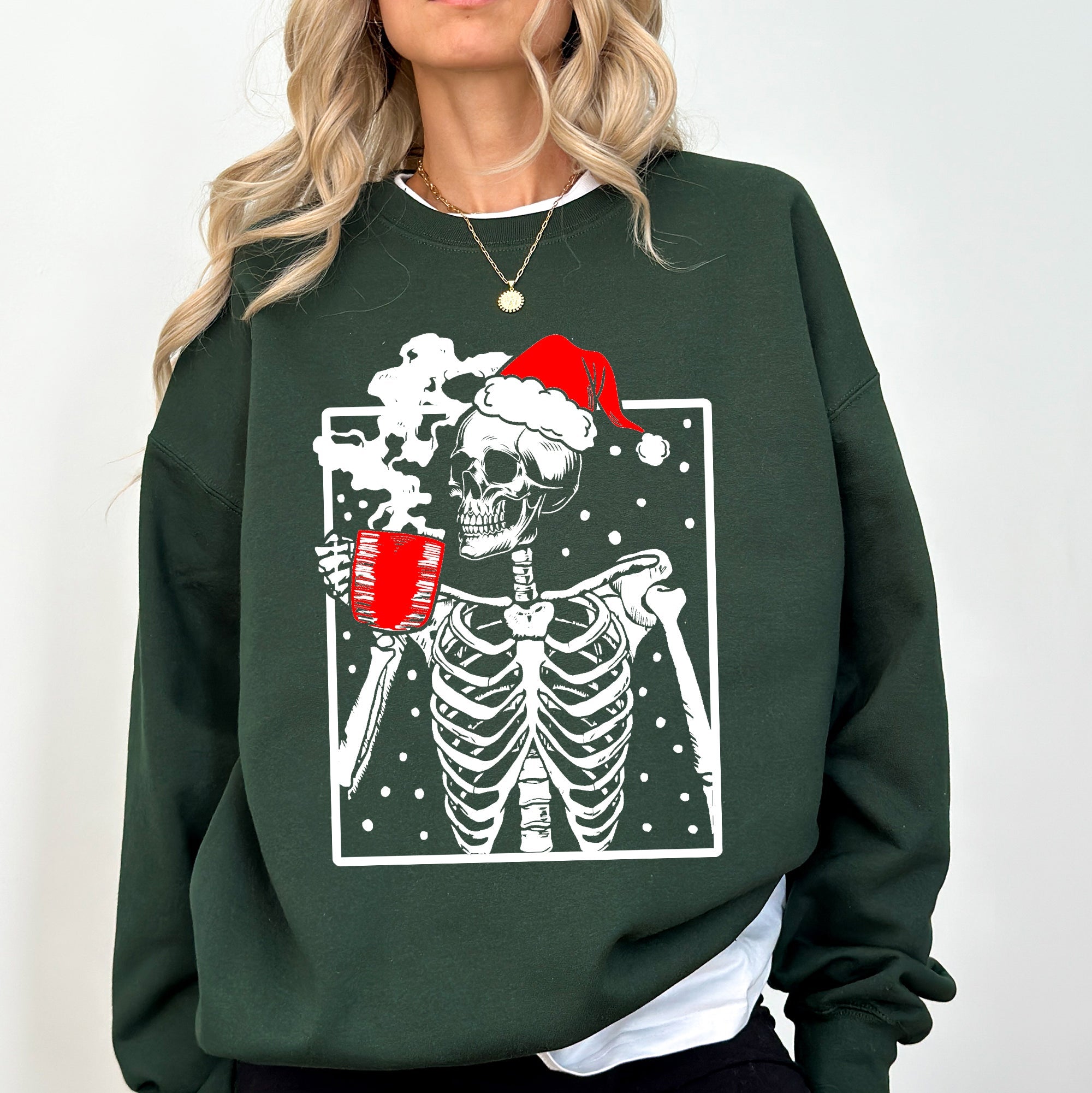 Coffee Lover Santa Skeleton Christmas Snow Winter Xmas Festive Latte Edition Sweatshirt