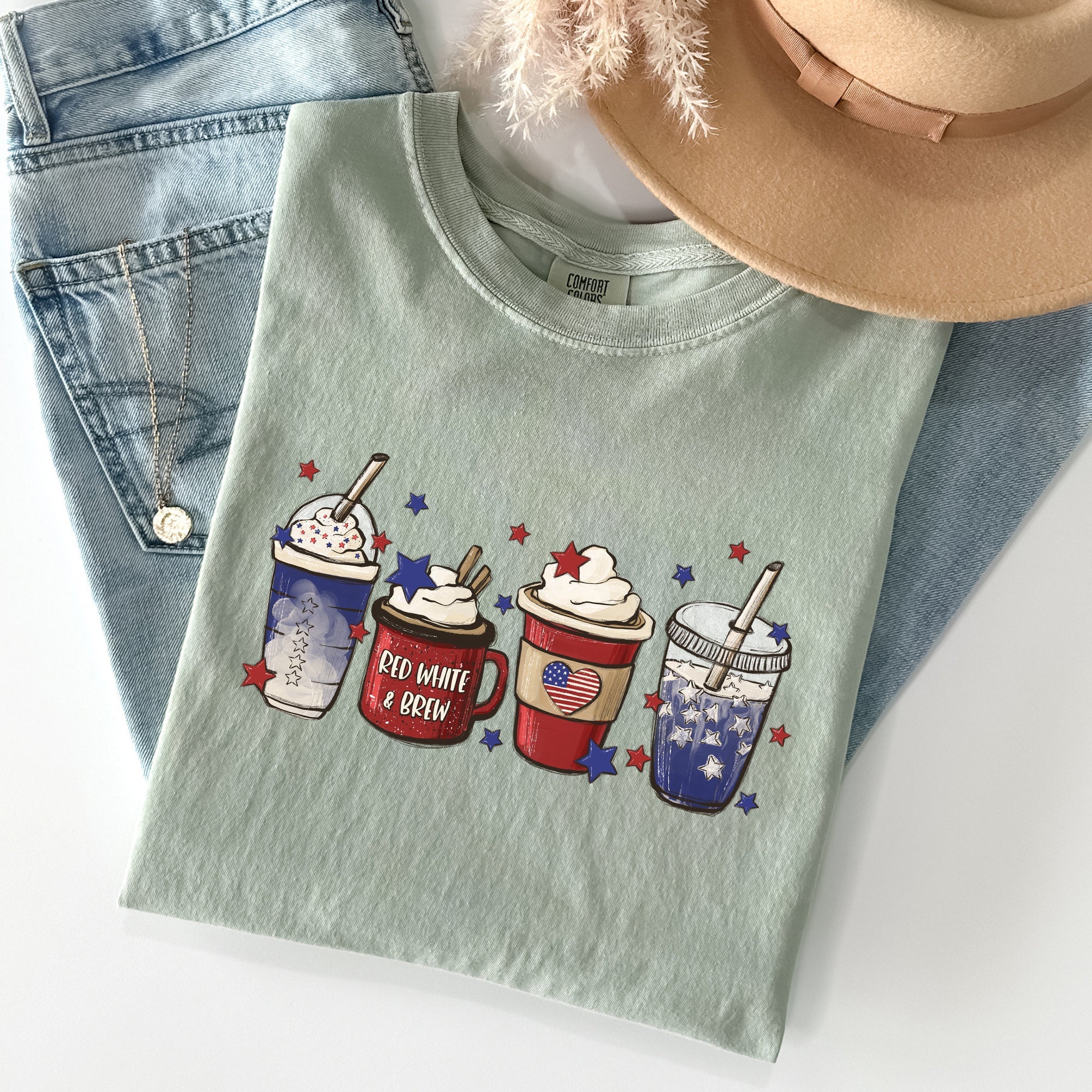 Coffee Lovers America Patriotic 4th July Flag Stars And Stripes Edition Graphic Comfort Colors Tee