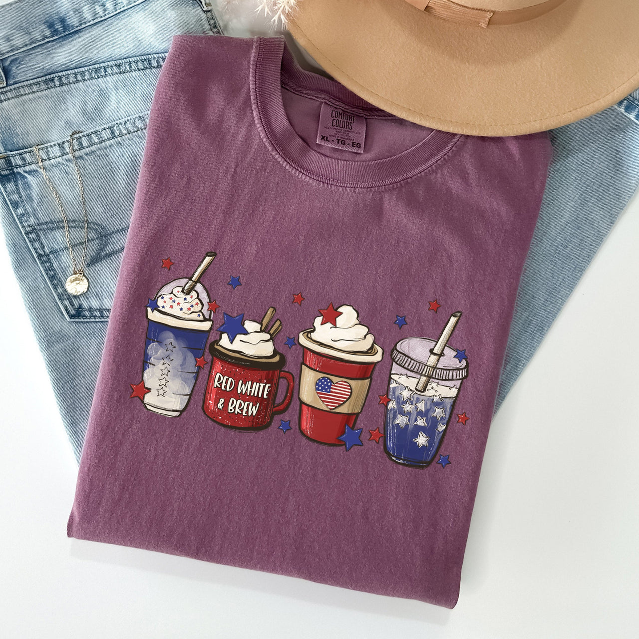 Coffee Lovers America Patriotic 4th July Flag Stars And Stripes Edition Graphic Comfort Colors Tee