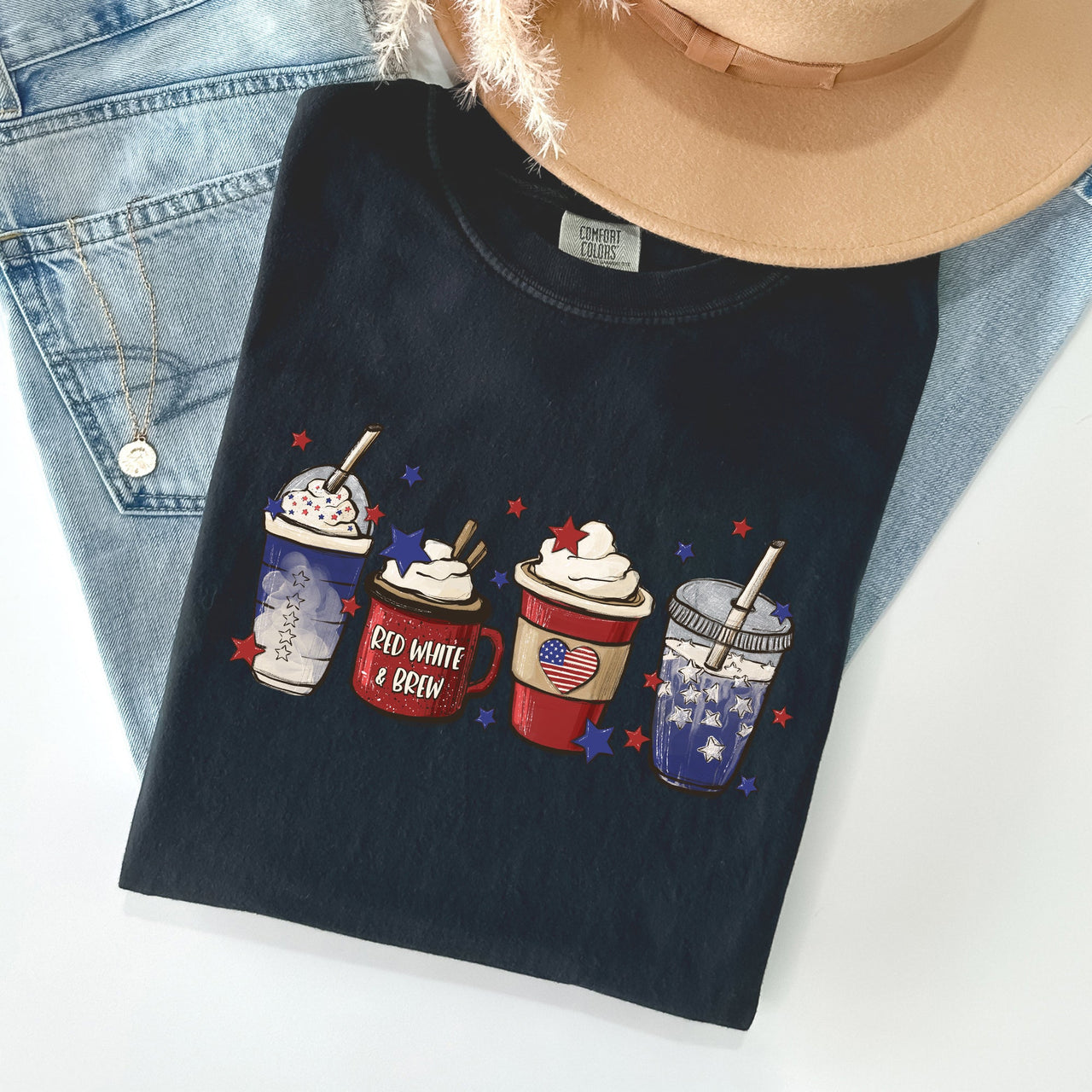 Coffee Lovers America Patriotic 4th July Flag Stars And Stripes Edition Graphic Comfort Colors Tee
