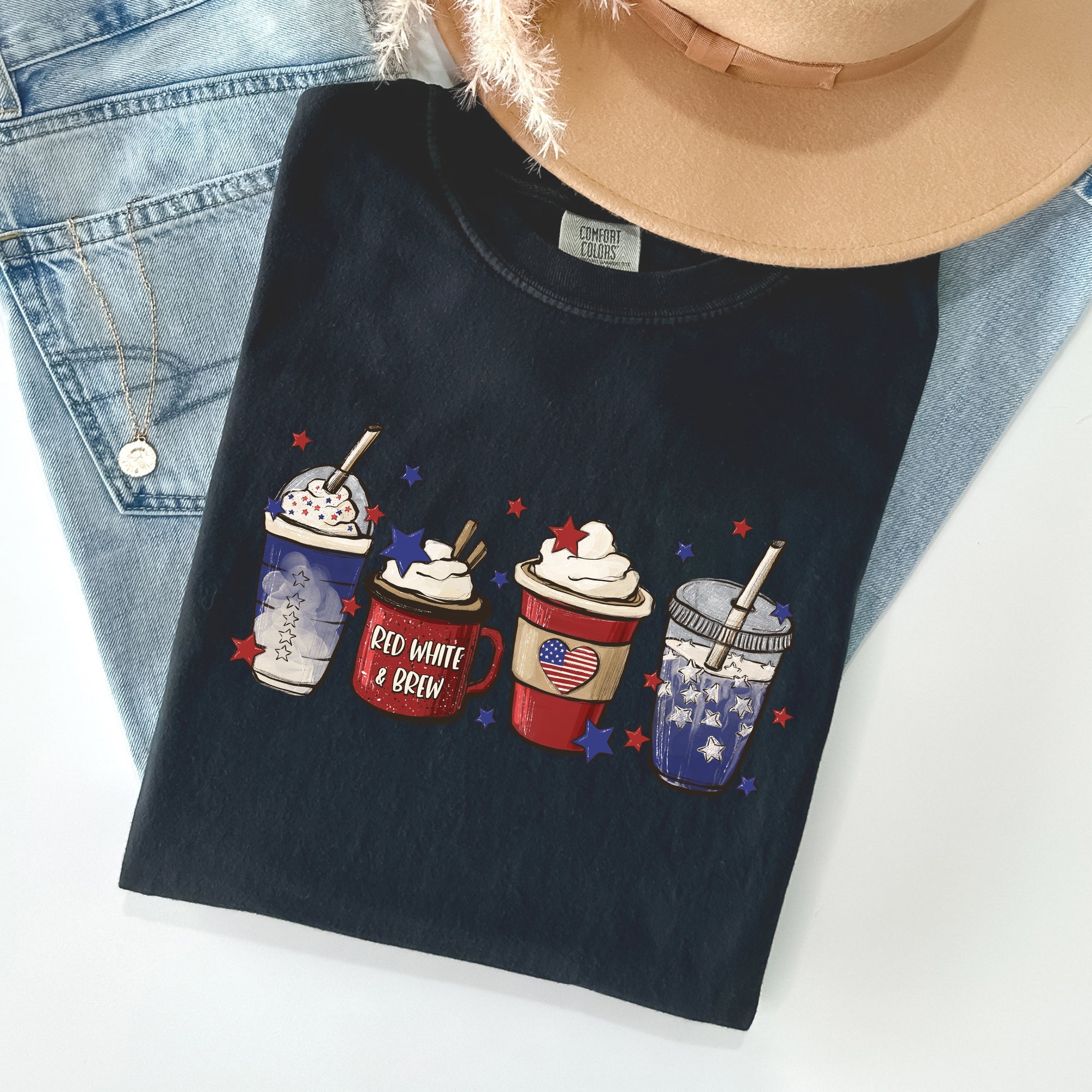 Coffee Lovers America Patriotic 4th July Flag Stars And Stripes Edition Graphic Comfort Colors Tee