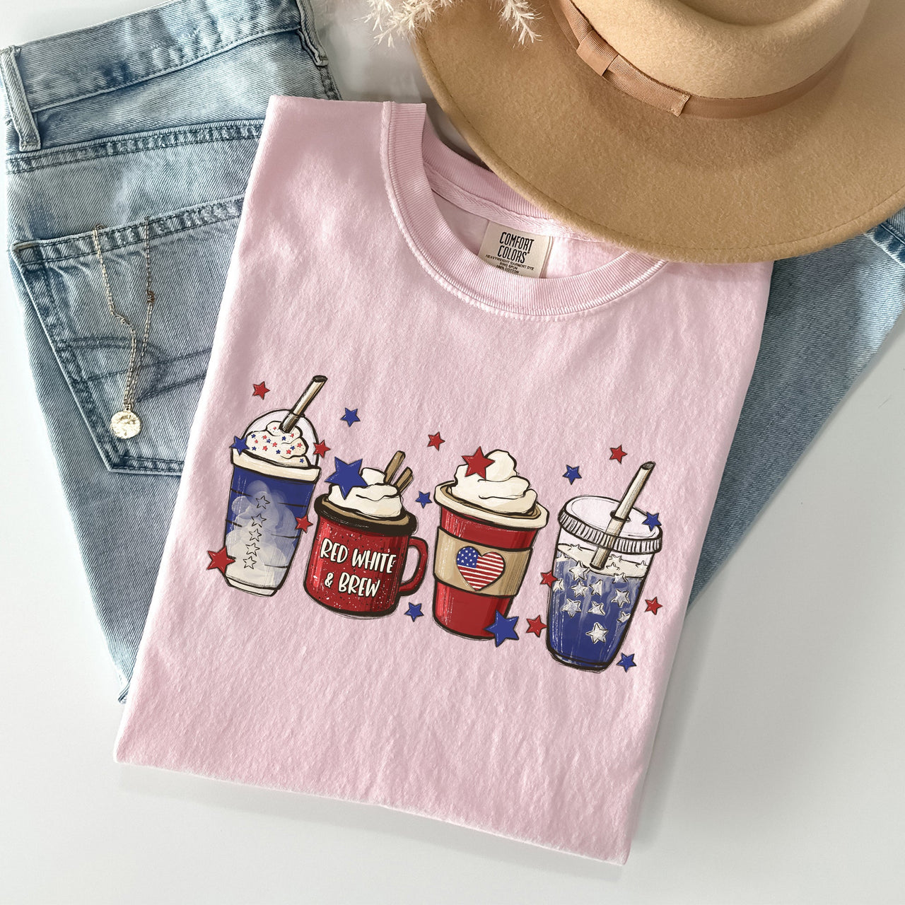 Coffee Lovers America Patriotic 4th July Flag Stars And Stripes Edition Graphic Comfort Colors Tee