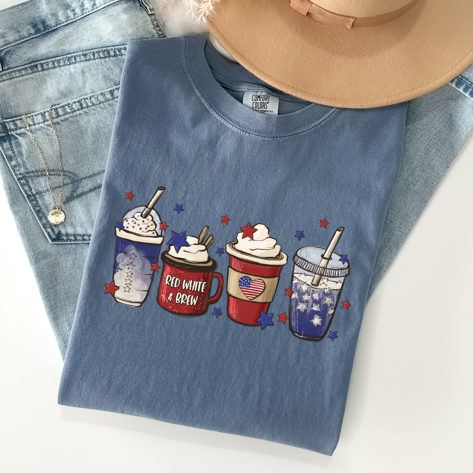 Coffee Lovers America Patriotic 4th July Flag Stars And Stripes Edition Graphic Comfort Colors Tee