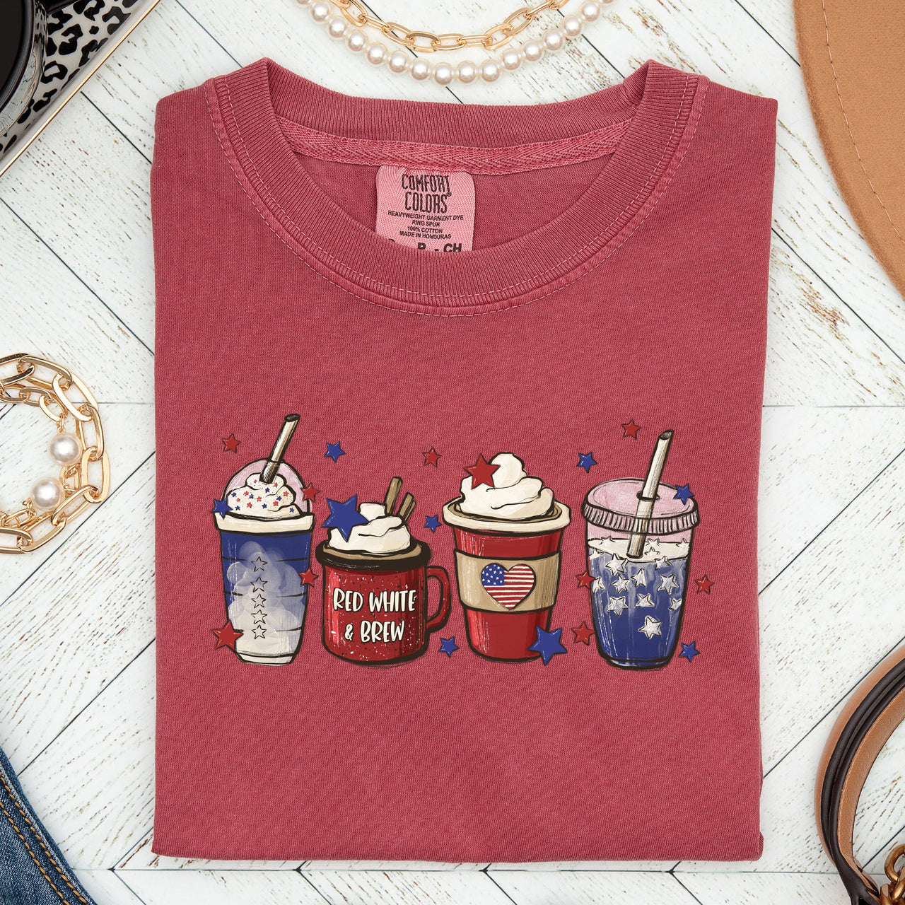 Coffee Lovers America Patriotic 4th July Flag Stars And Stripes Edition Graphic Comfort Colors Tee