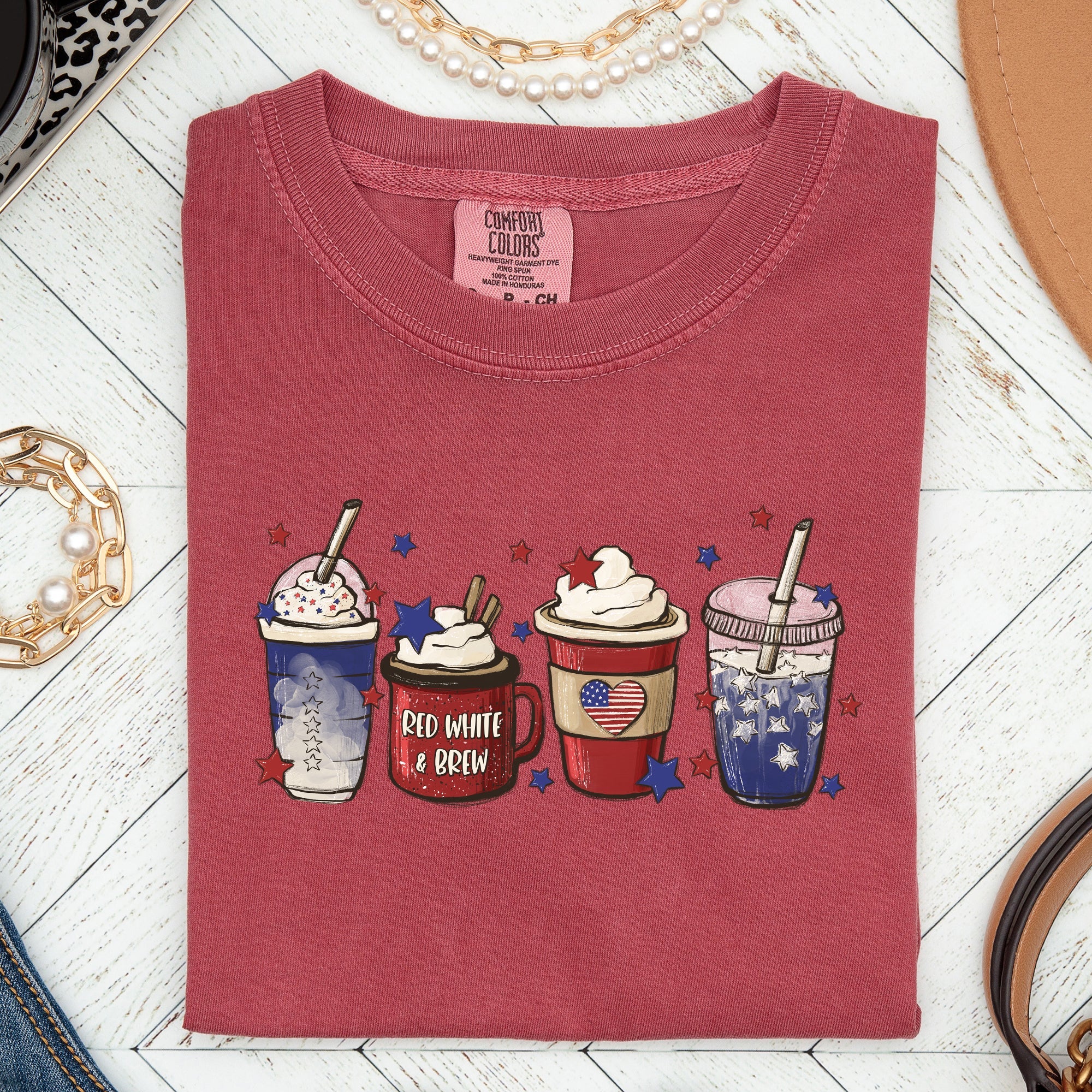 Coffee Lovers America Patriotic 4th July Flag Stars And Stripes Edition Graphic Comfort Colors Tee