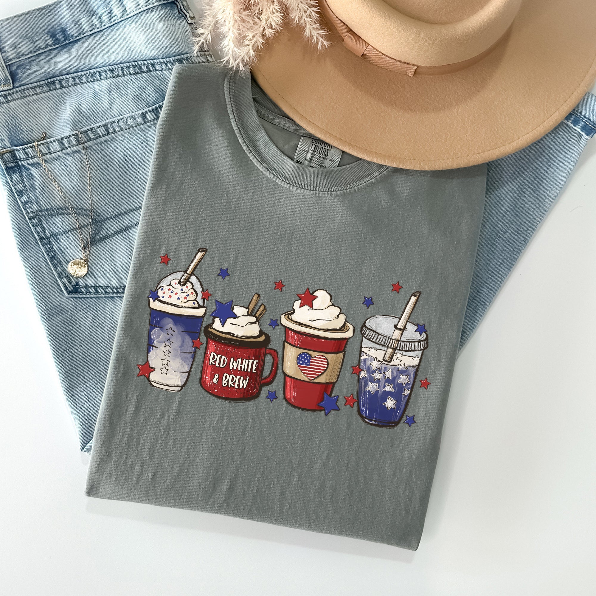 Coffee Lovers America Patriotic 4th July Flag Stars And Stripes Edition Graphic Comfort Colors Tee