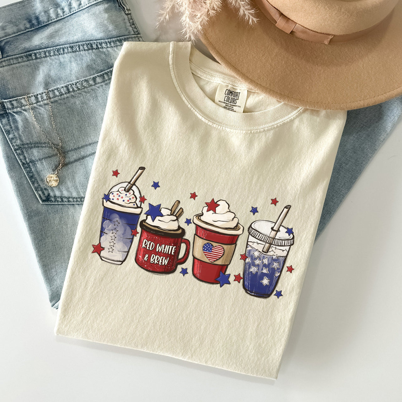 Coffee Lovers America Patriotic 4th July Flag Stars And Stripes Edition Graphic Comfort Colors Tee