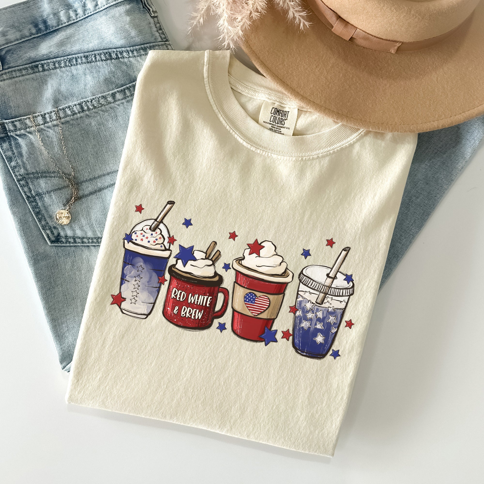 Coffee Lovers America Patriotic 4th July Flag Stars And Stripes Edition Graphic Comfort Colors Tee