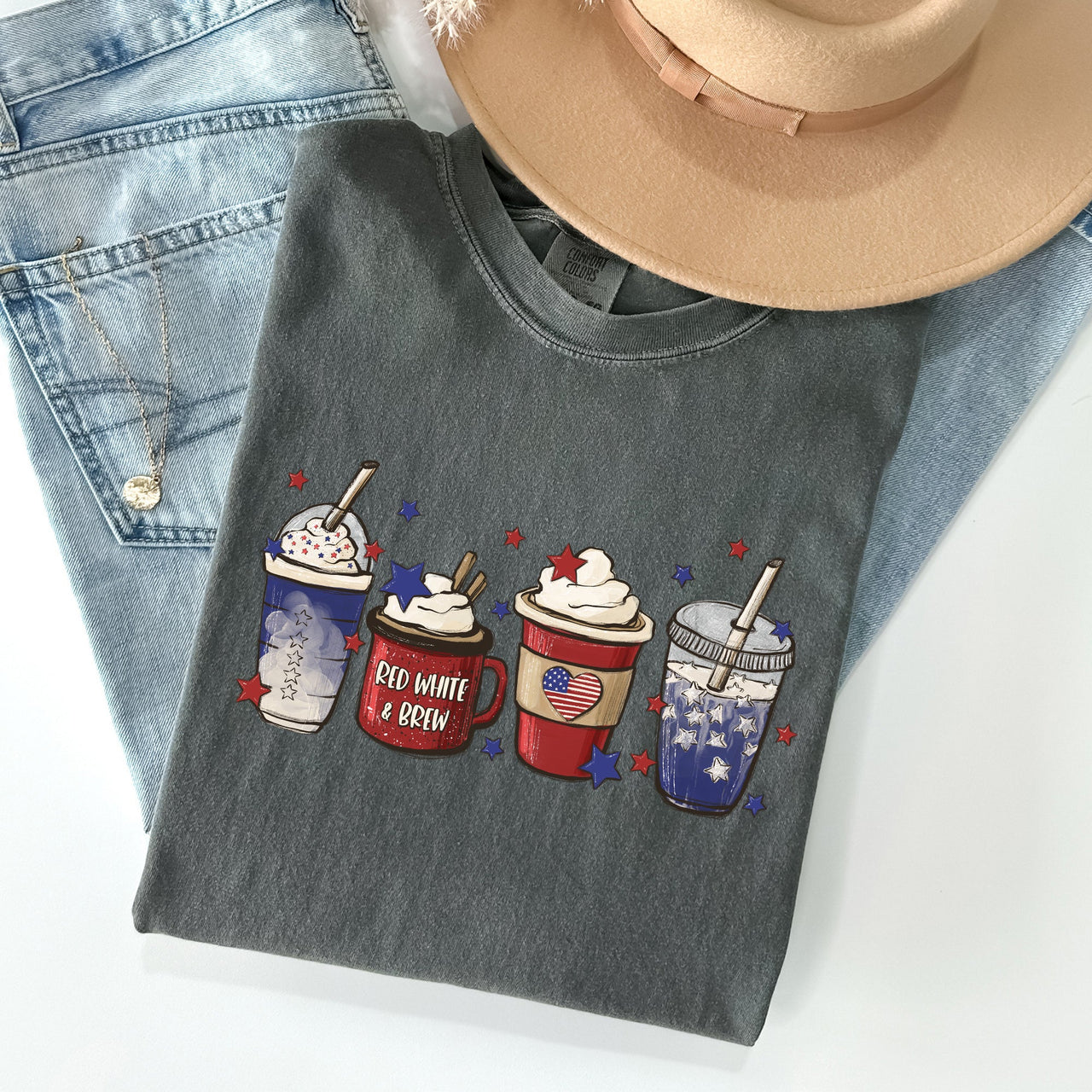 Coffee Lovers America Patriotic 4th July Flag Stars And Stripes Edition Graphic Comfort Colors Tee