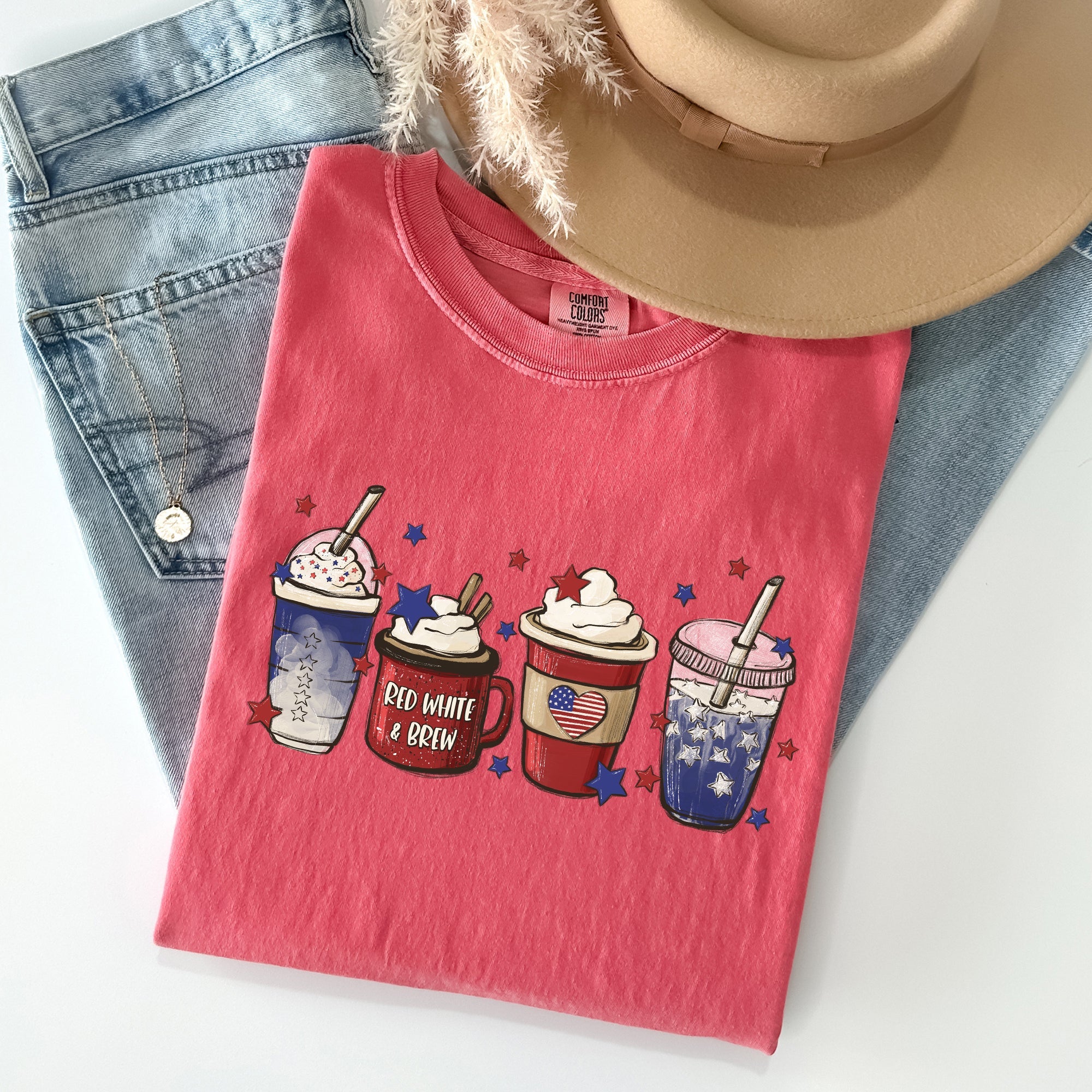 Coffee Lovers America Patriotic 4th July Flag Stars And Stripes Edition Graphic Comfort Colors Tee