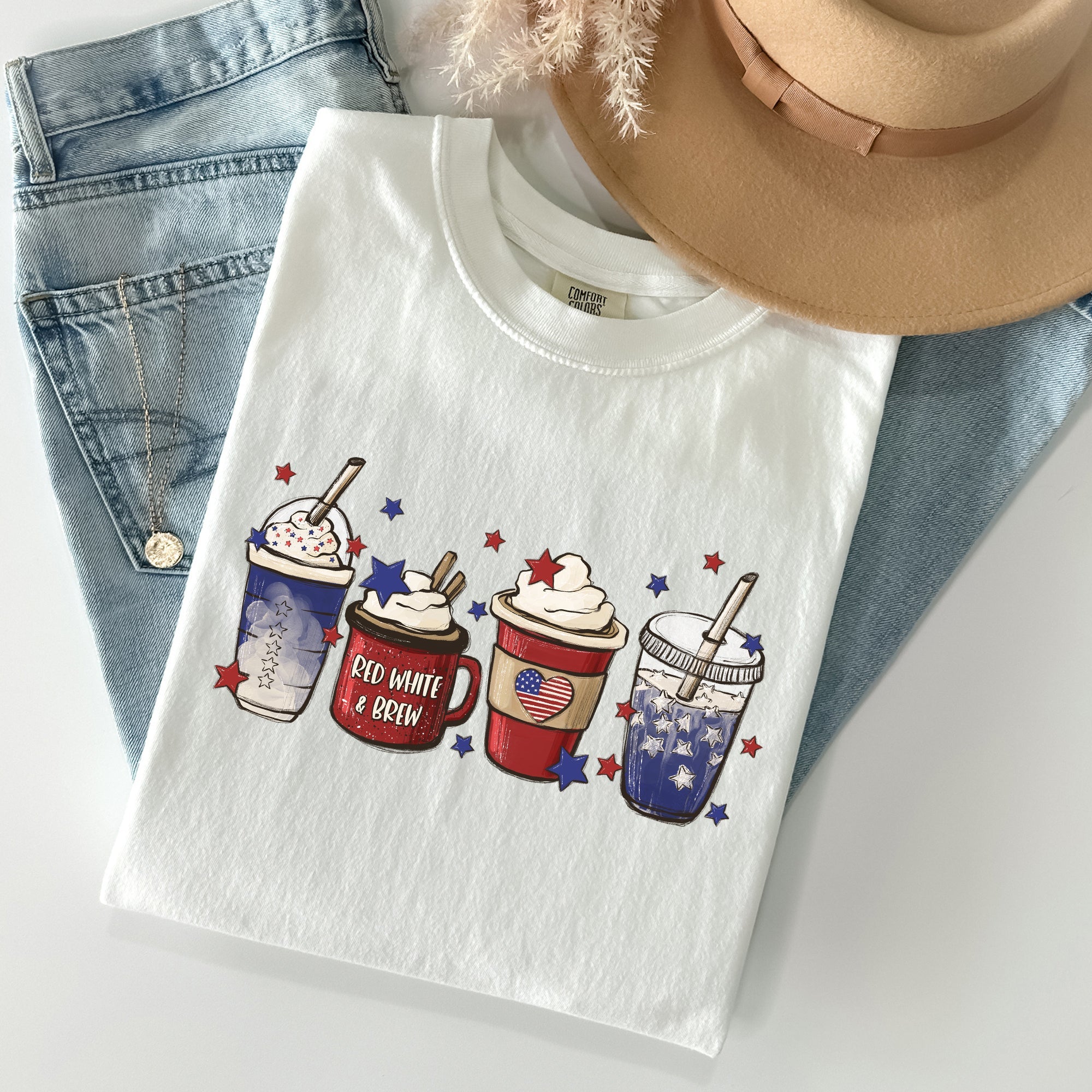 Coffee Lovers America Patriotic 4th July Flag Stars And Stripes Edition Graphic Comfort Colors Tee