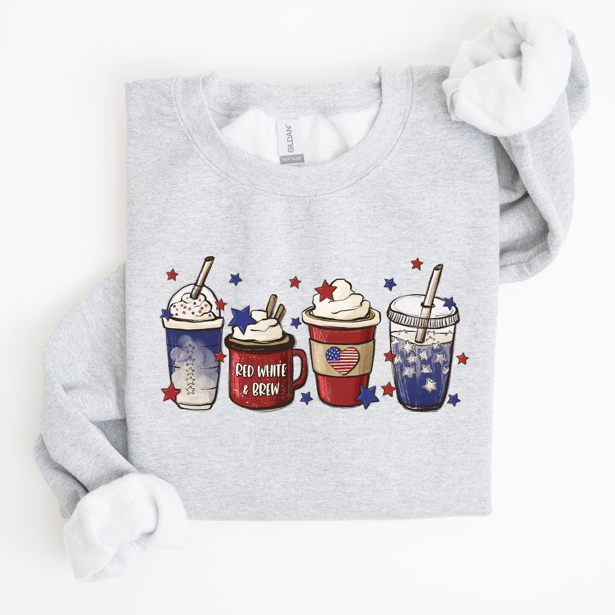 Coffee Lovers America Patriotic 4th Of July Graphic Sweatshirt Cozy Soft Fleece Inside