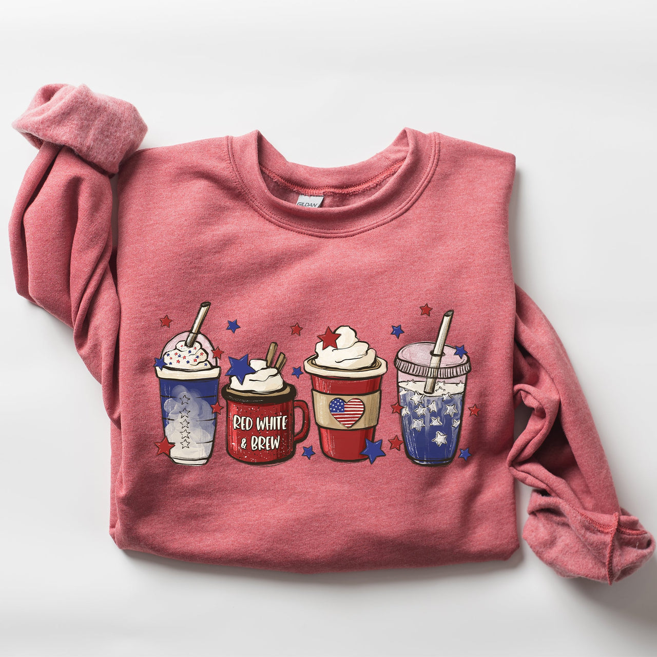 Coffee Lovers America Patriotic 4th Of July Graphic Sweatshirt Cozy Soft Fleece Inside