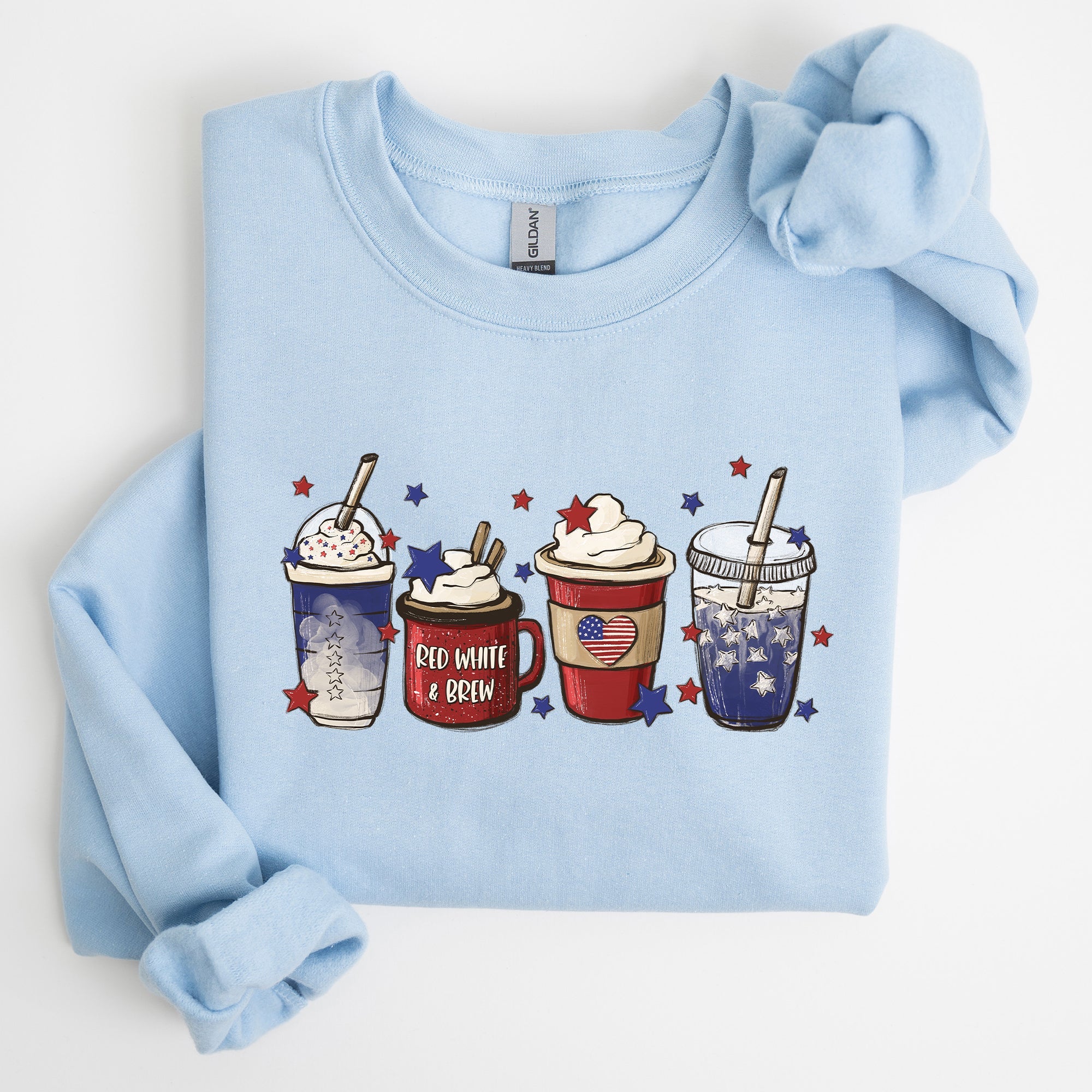 Coffee Lovers America Patriotic 4th Of July Graphic Sweatshirt Cozy Soft Fleece Inside