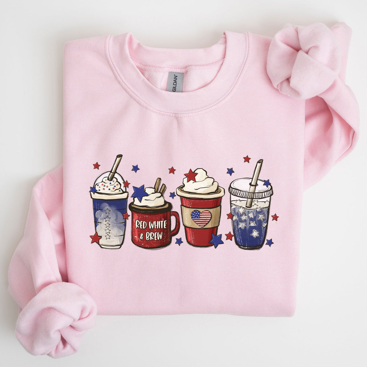 Coffee Lovers America Patriotic 4th Of July Graphic Sweatshirt Cozy Soft Fleece Inside