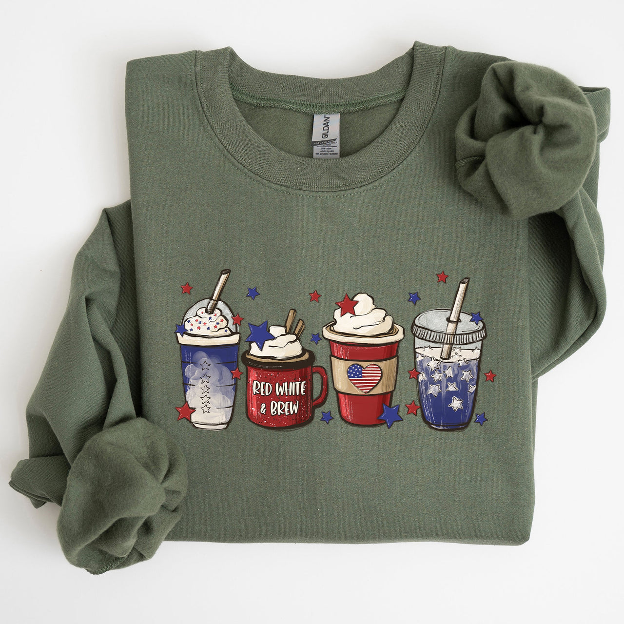 Coffee Lovers America Patriotic 4th Of July Graphic Sweatshirt Cozy Soft Fleece Inside