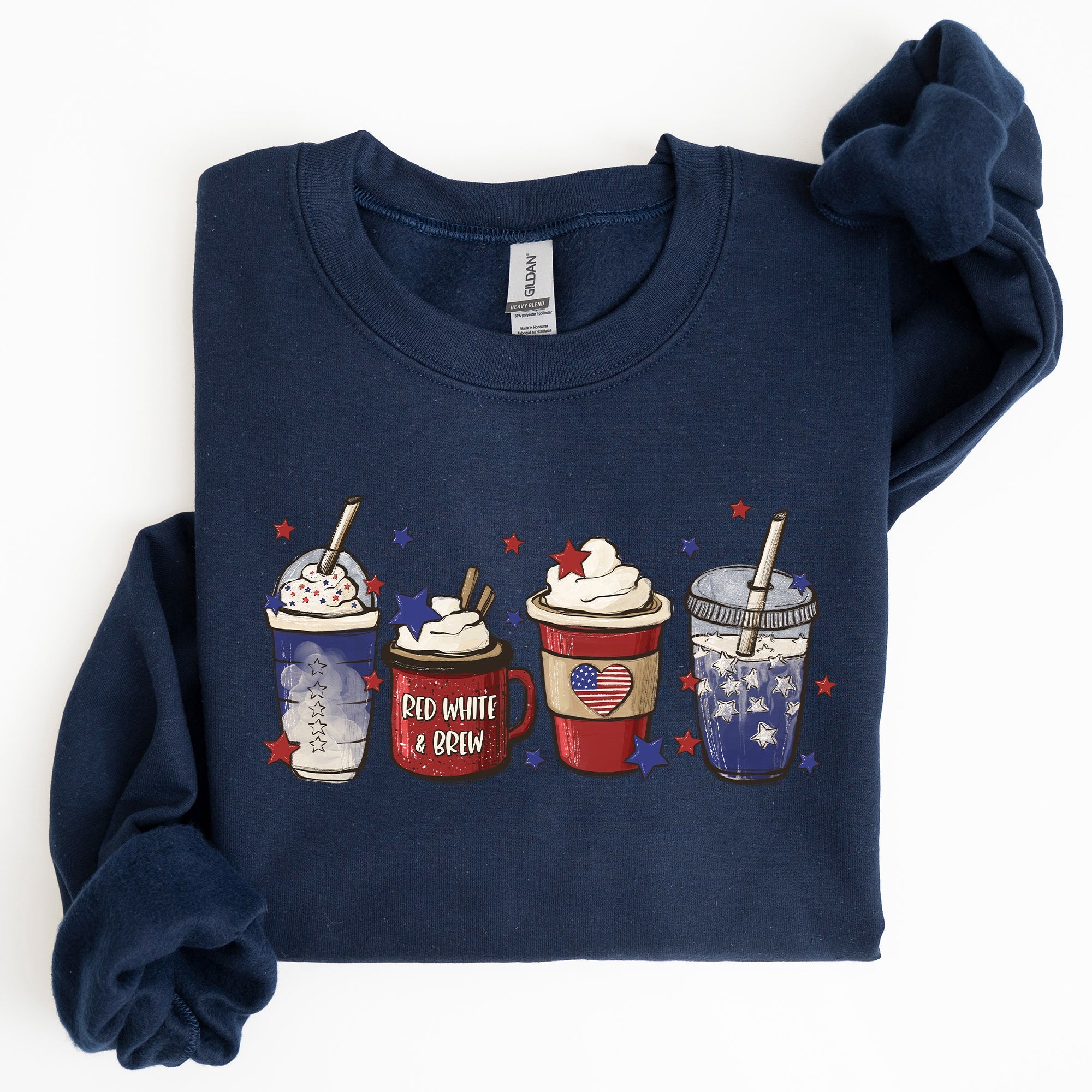 Coffee Lovers America Patriotic 4th Of July Graphic Sweatshirt Cozy Soft Fleece Inside