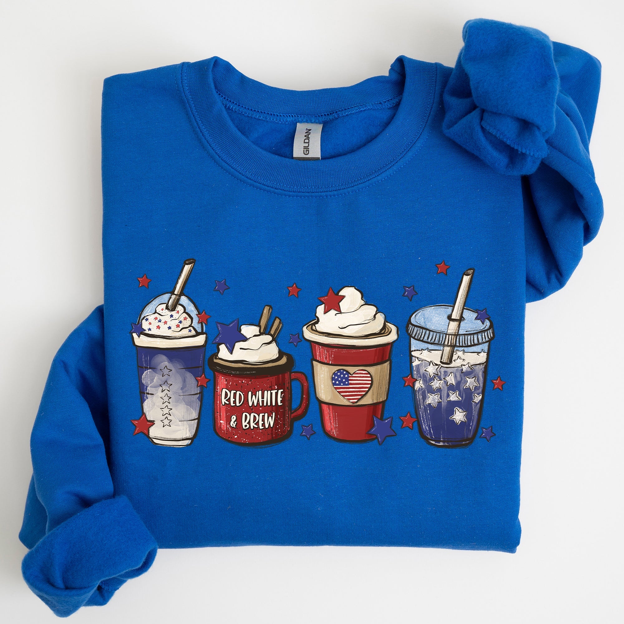 Coffee Lovers America Patriotic 4th Of July Graphic Sweatshirt Cozy Soft Fleece Inside
