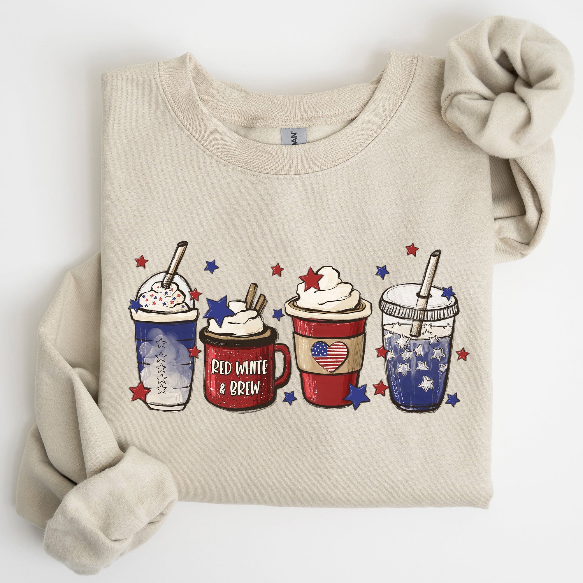 Coffee Lovers America Patriotic 4th Of July Graphic Sweatshirt Cozy Soft Fleece Inside