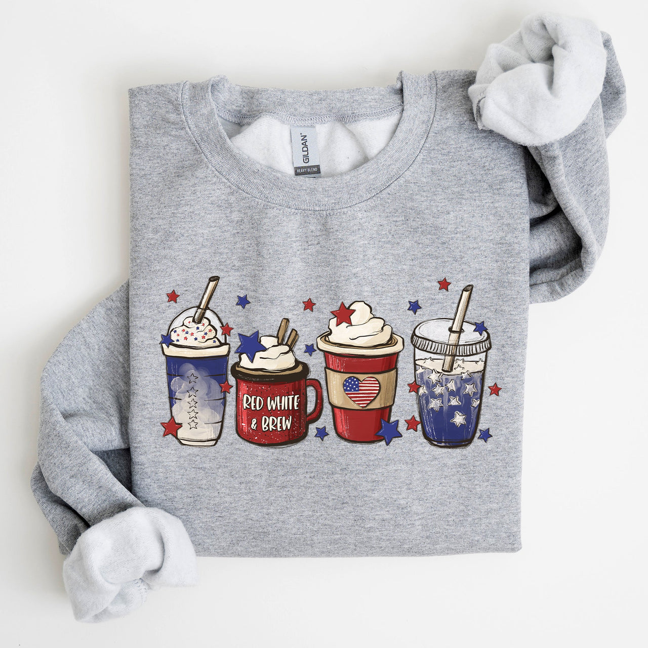 Coffee Lovers America Patriotic 4th Of July Graphic Sweatshirt Cozy Soft Fleece Inside