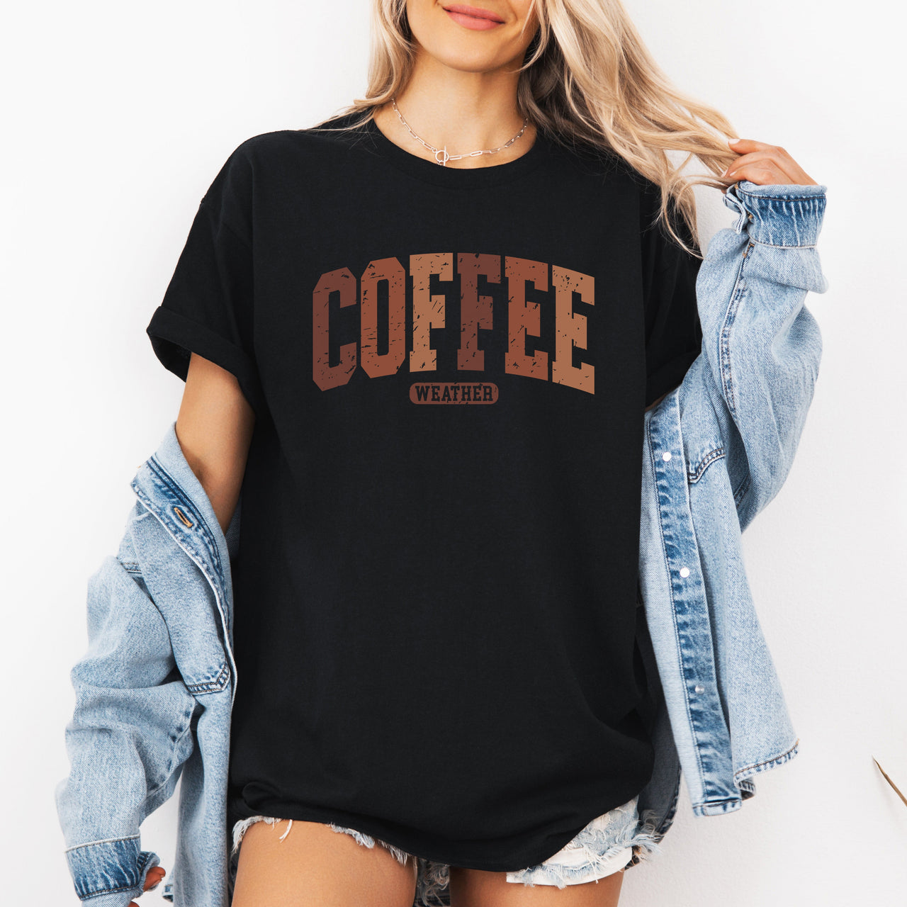 Coffee Weather Pumpkin Checkered Autumn Cozy Minimalist Fall Vibes Seasonal Homey Mood Graphic Tee