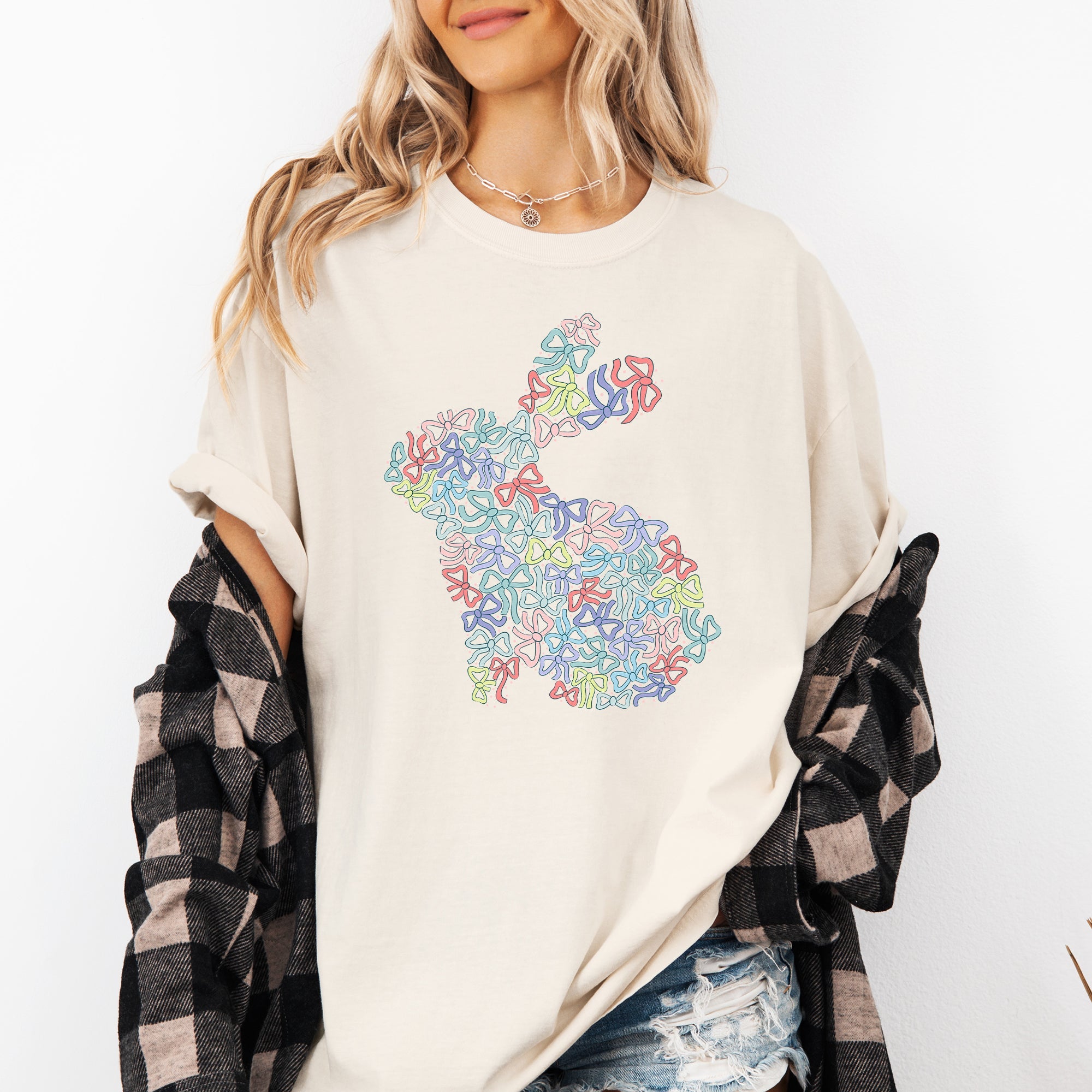 Colorful Bows Easter Bunny Jesus Rabbit Holiday Celebration Blessings For Family And Friends Comfort Colors Tee
