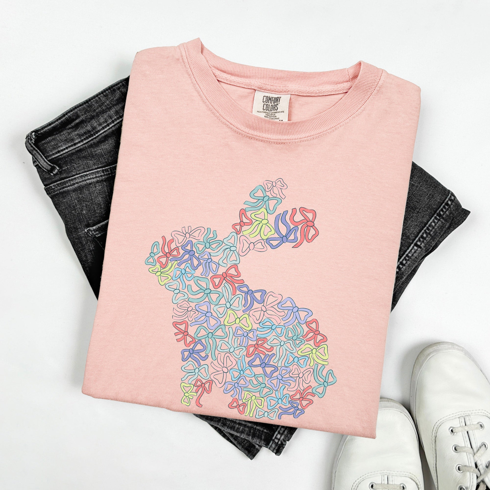 Colorful Bows Easter Bunny Jesus Rabbit Holiday Celebration Blessings For Family And Friends Comfort Colors Tee