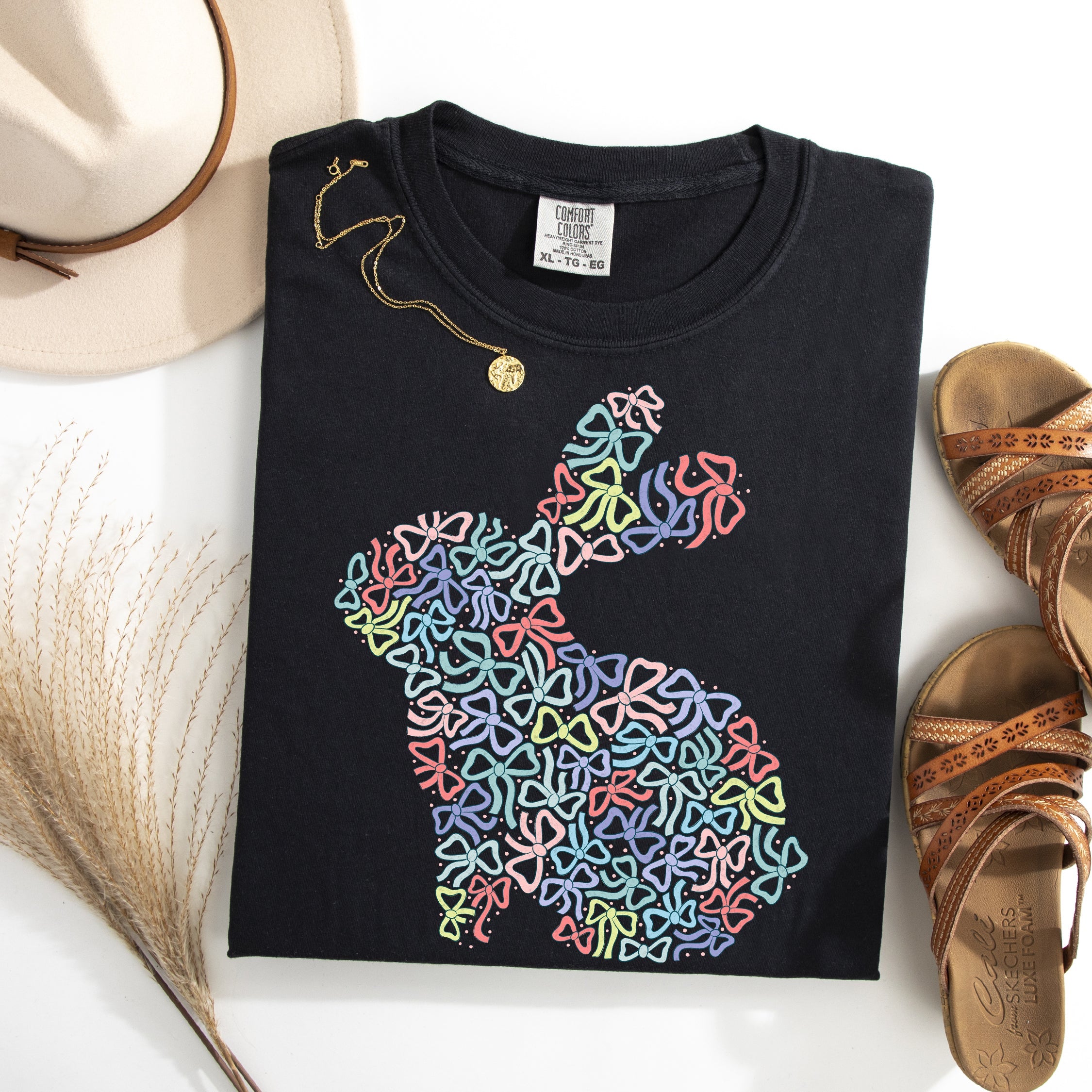 Colorful Bows Easter Bunny Jesus Rabbit Holiday Celebration Blessings For Family And Friends Comfort Colors Tee