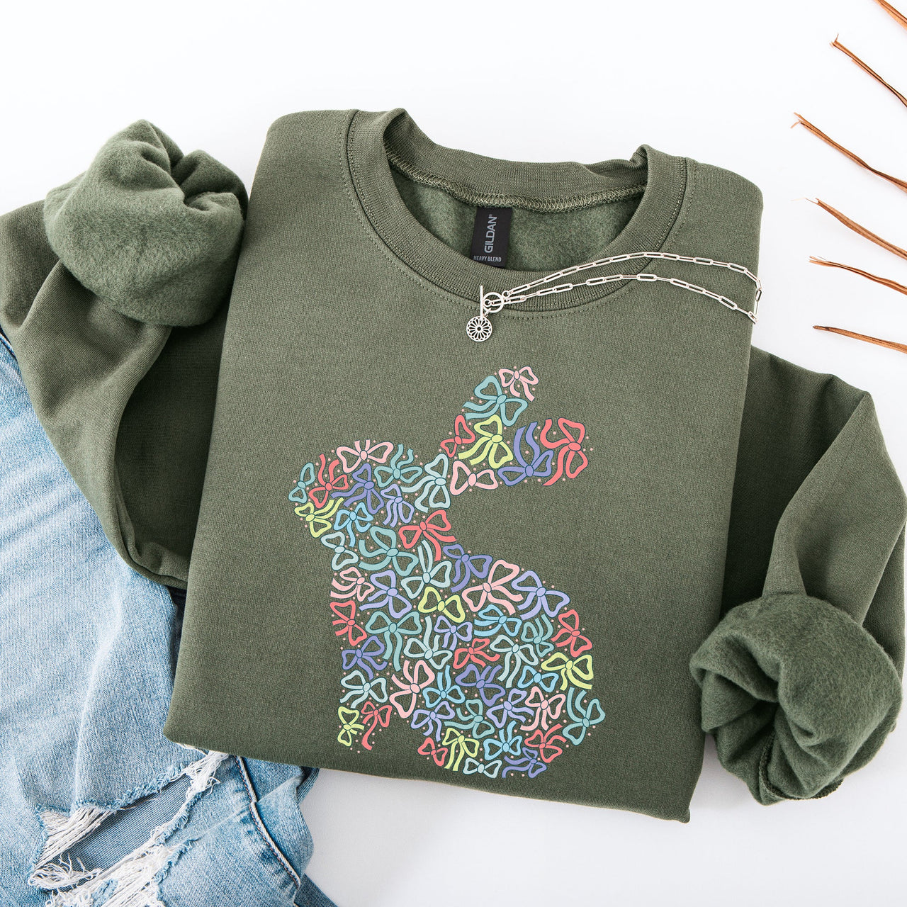 Colorful Bows Easter Bunny Jesus Rabbit Holiday Celebration Keepsake Edition Sweatshirt