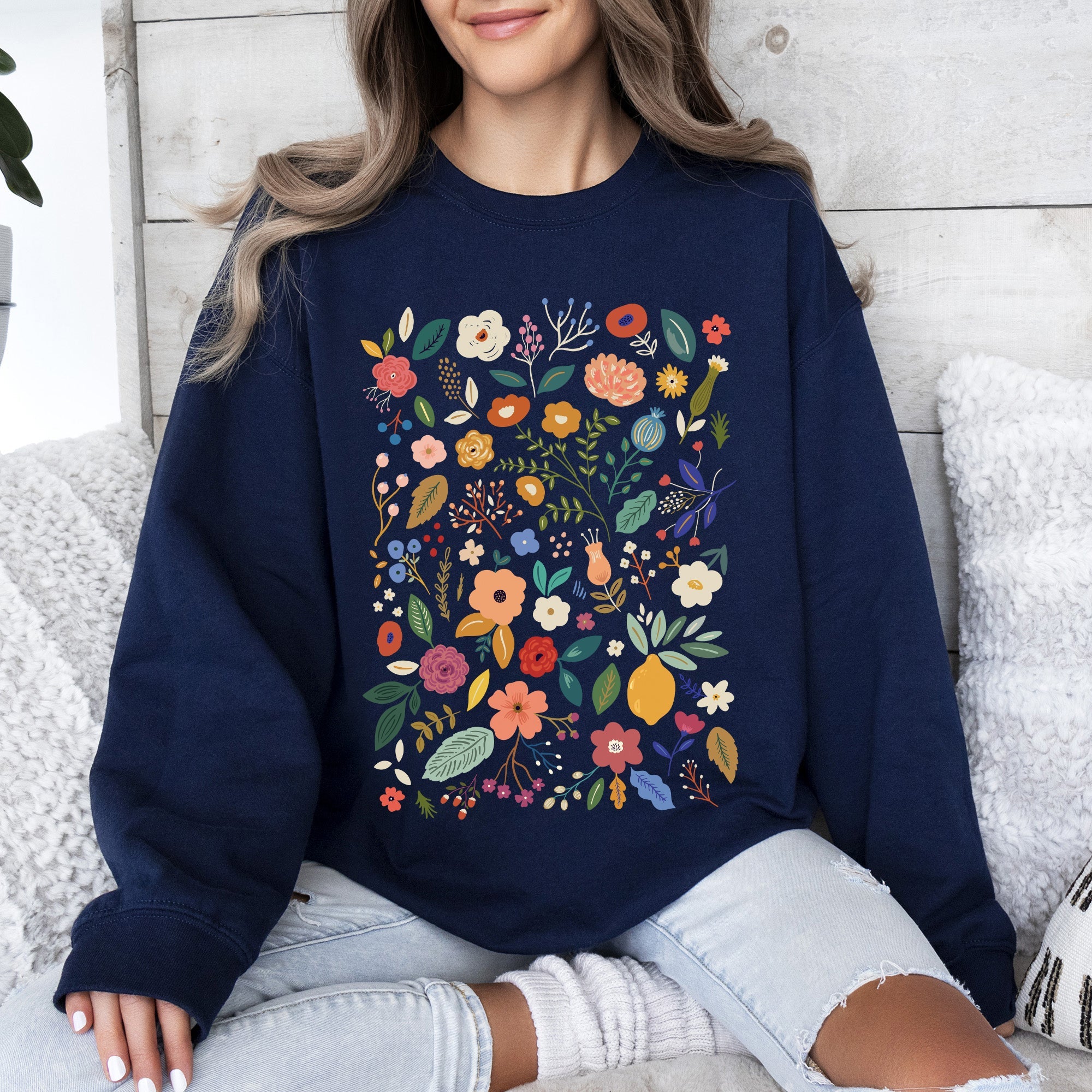 Colorful Delicate Floral Pattern With Leaves and Flowers All Over Graphic Sweatshirt