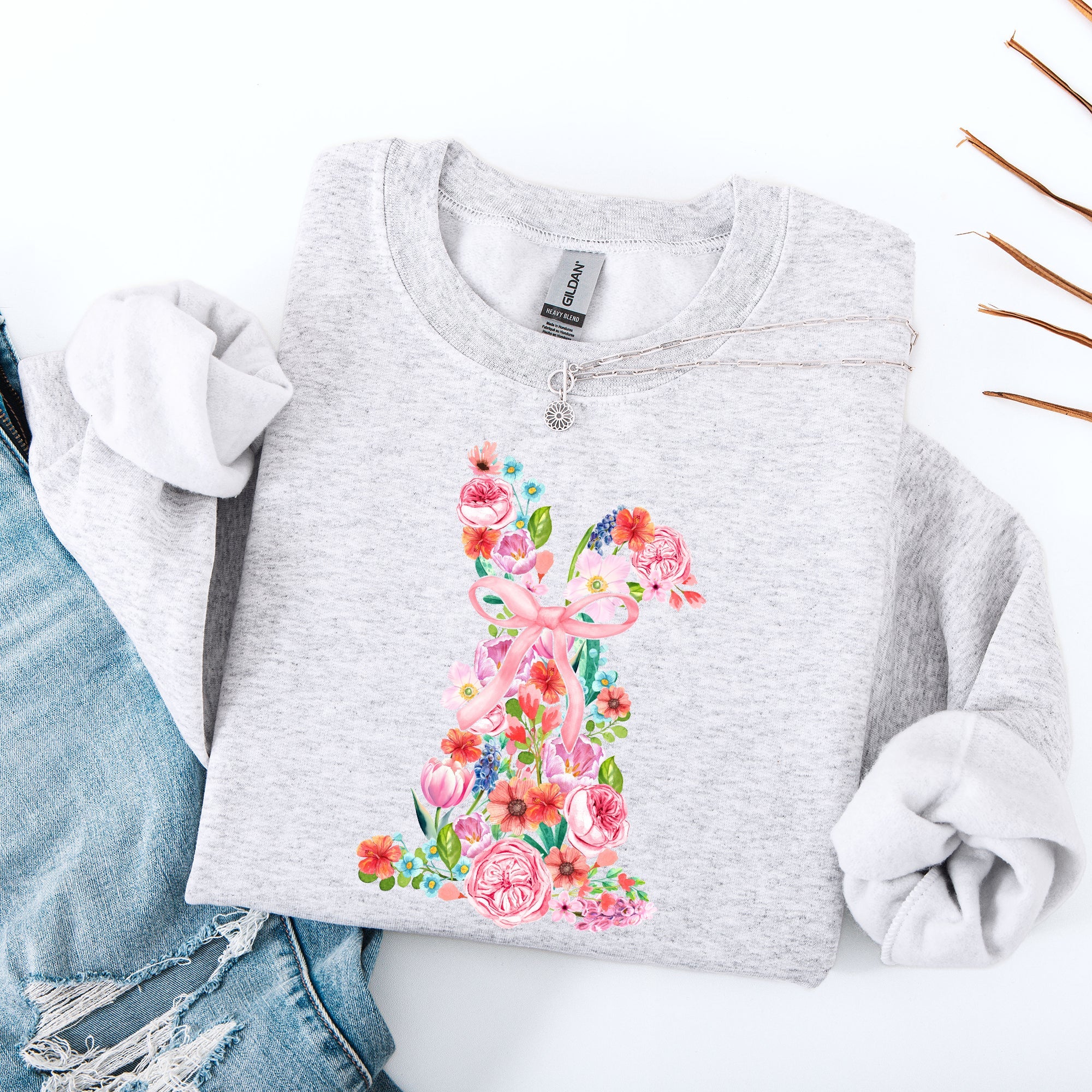 Colorful Floral Easter Bunny Jesus Rabbit Holiday Celebration Illustration Sweatshirt