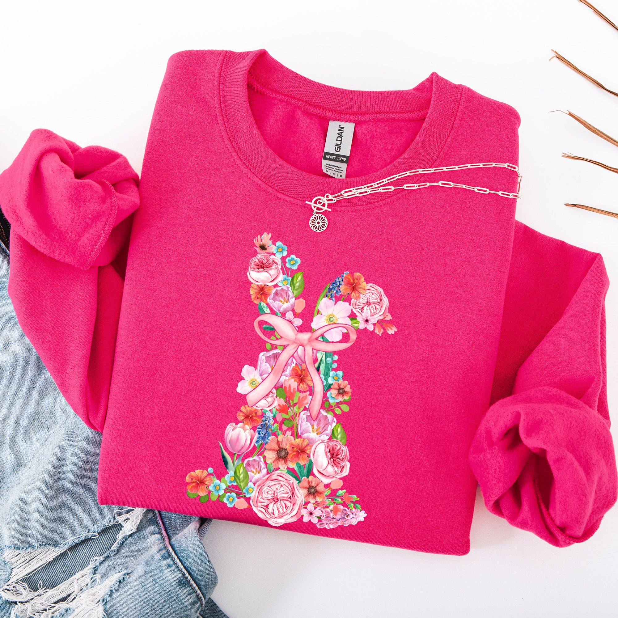 Colorful Floral Easter Bunny Jesus Rabbit Holiday Celebration Illustration Sweatshirt