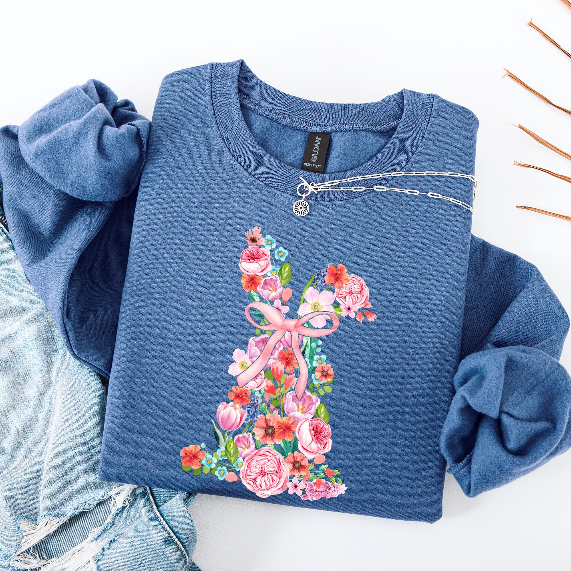 Colorful Floral Easter Bunny Jesus Rabbit Holiday Celebration Illustration Sweatshirt