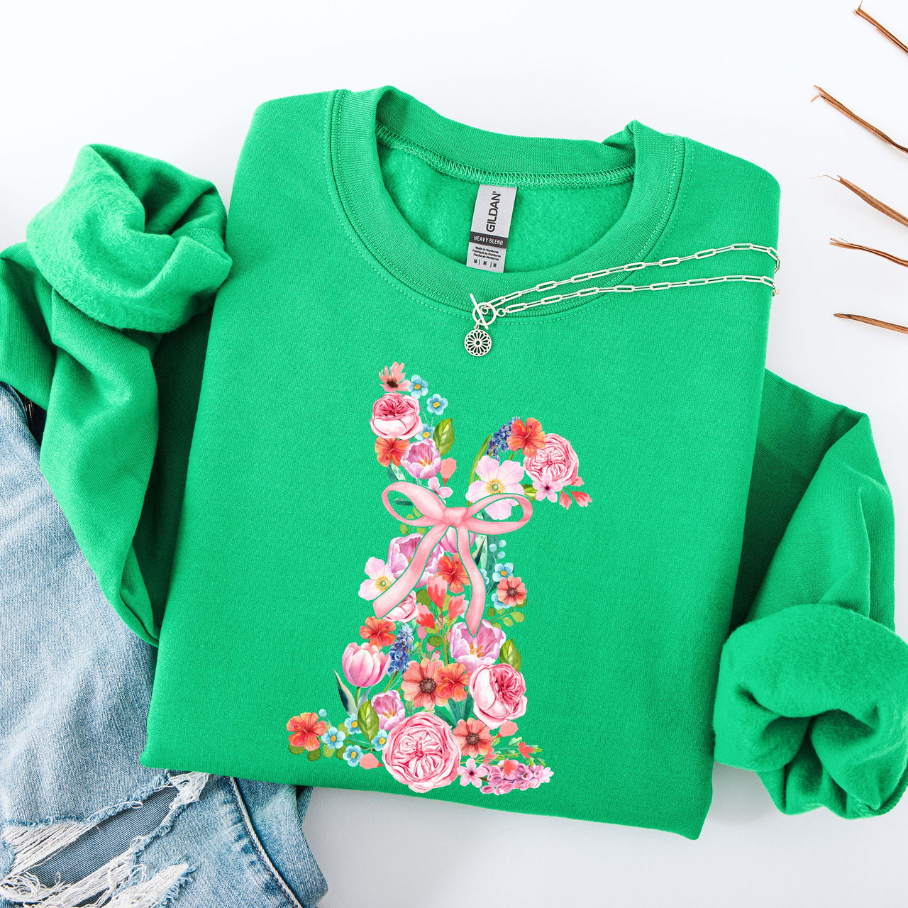 Colorful Floral Easter Bunny Jesus Rabbit Holiday Celebration Illustration Sweatshirt